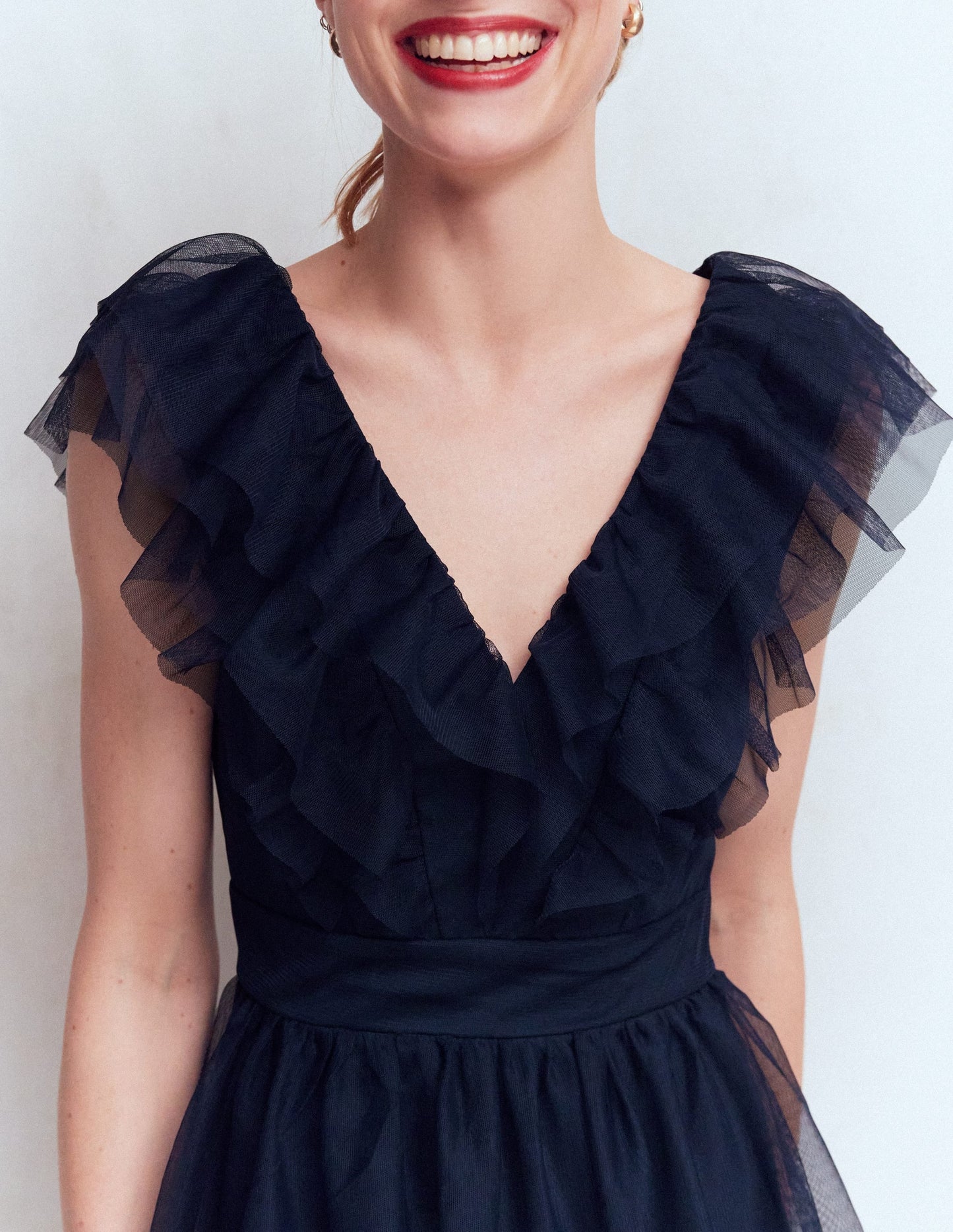 Ruffle Tulle Tiered Dress-Navy