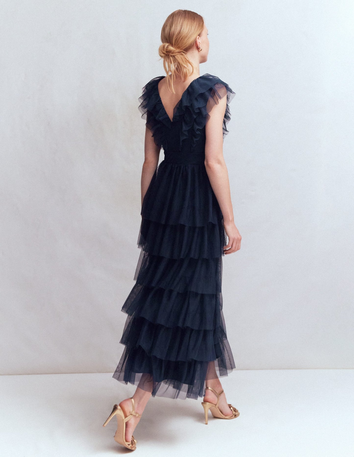 Ruffle Tulle Tiered Dress-Navy