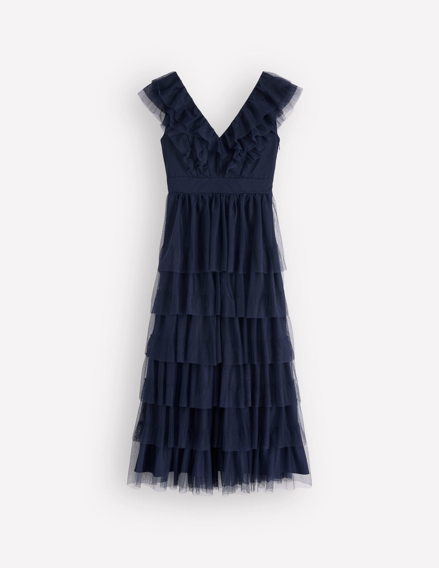 Ruffle Tulle Tiered Dress-Navy