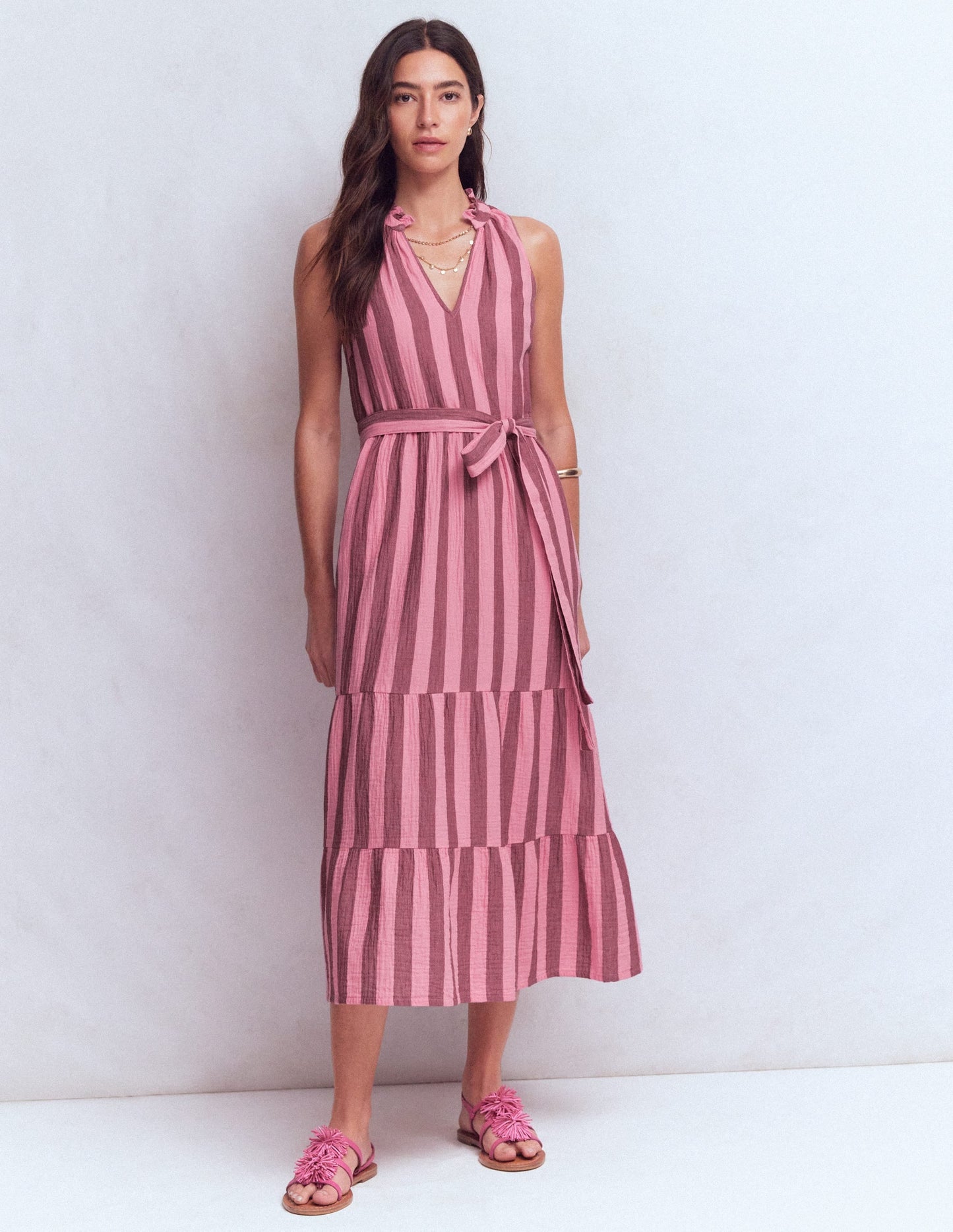 Viv Double Cloth Maxi Dress-Brown Pink Stripe