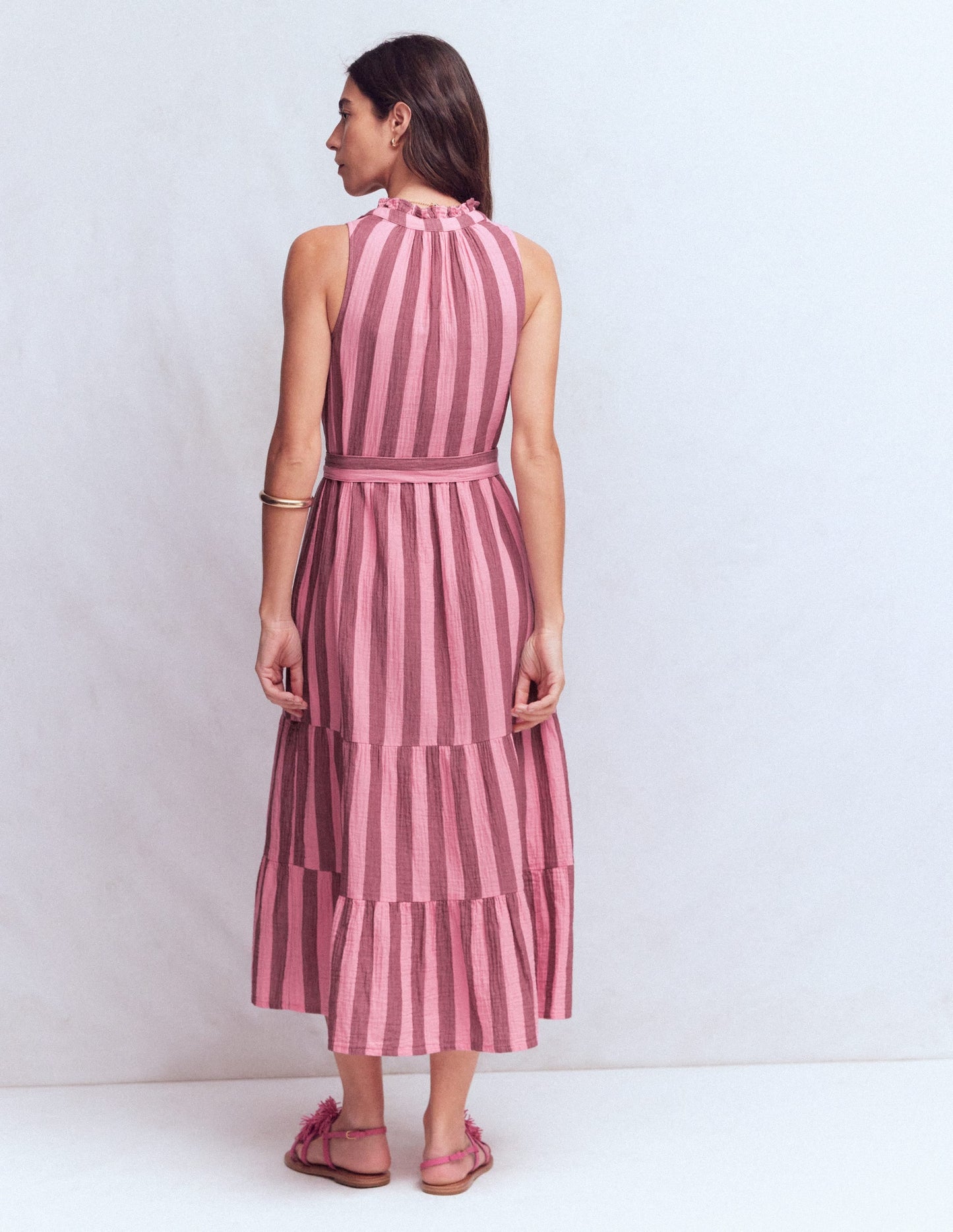 Viv Double Cloth Maxi Dress-Brown Pink Stripe