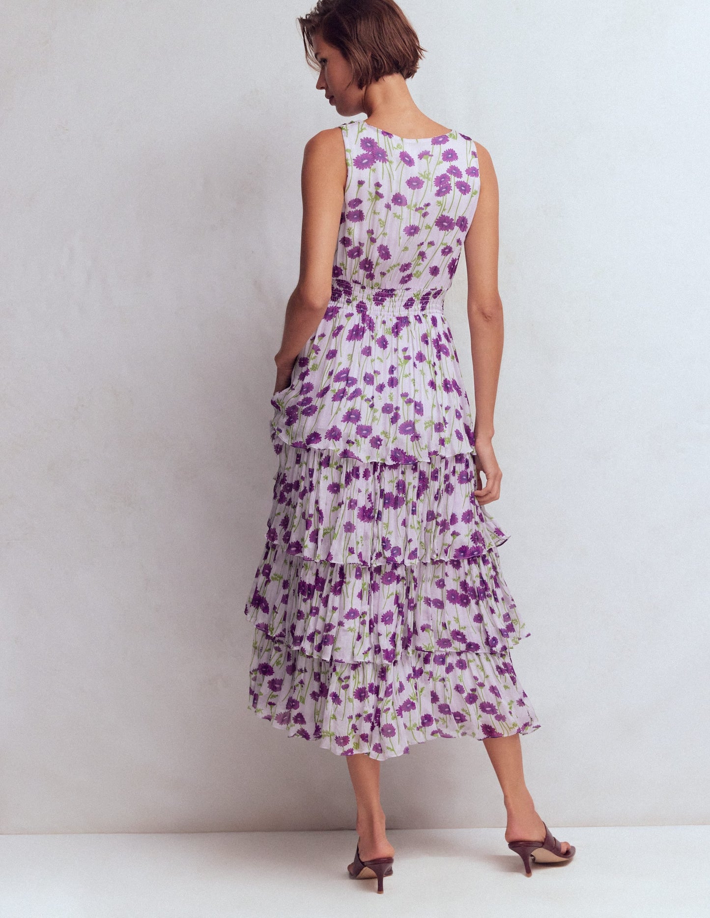 Tiered Sleeveless Dress-Purple Daisy Stems