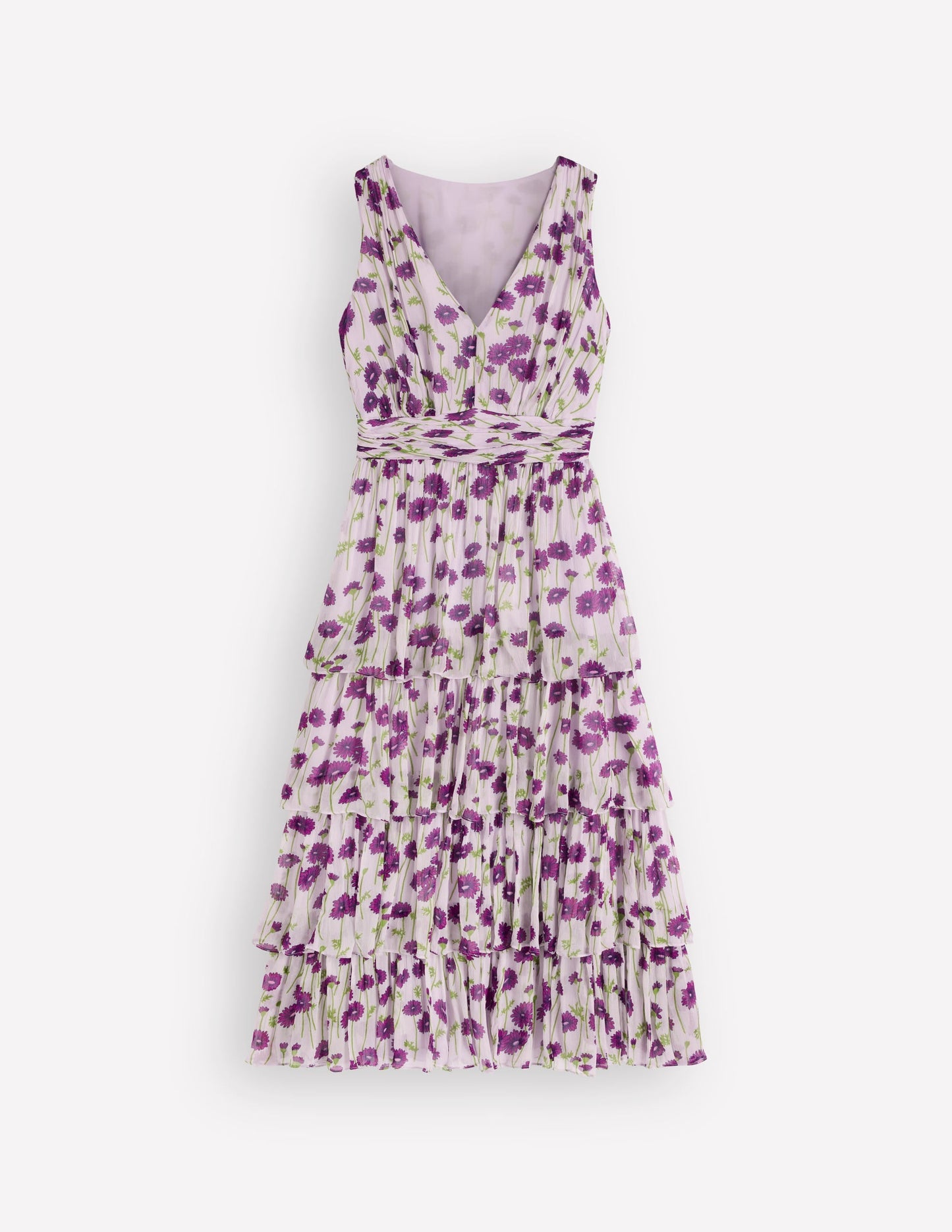 Tiered Sleeveless Dress-Purple Daisy Stems