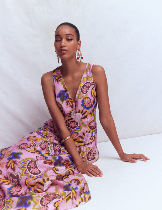Drop Waist Sleeveless Dress-Multi, Paisley Frenzy