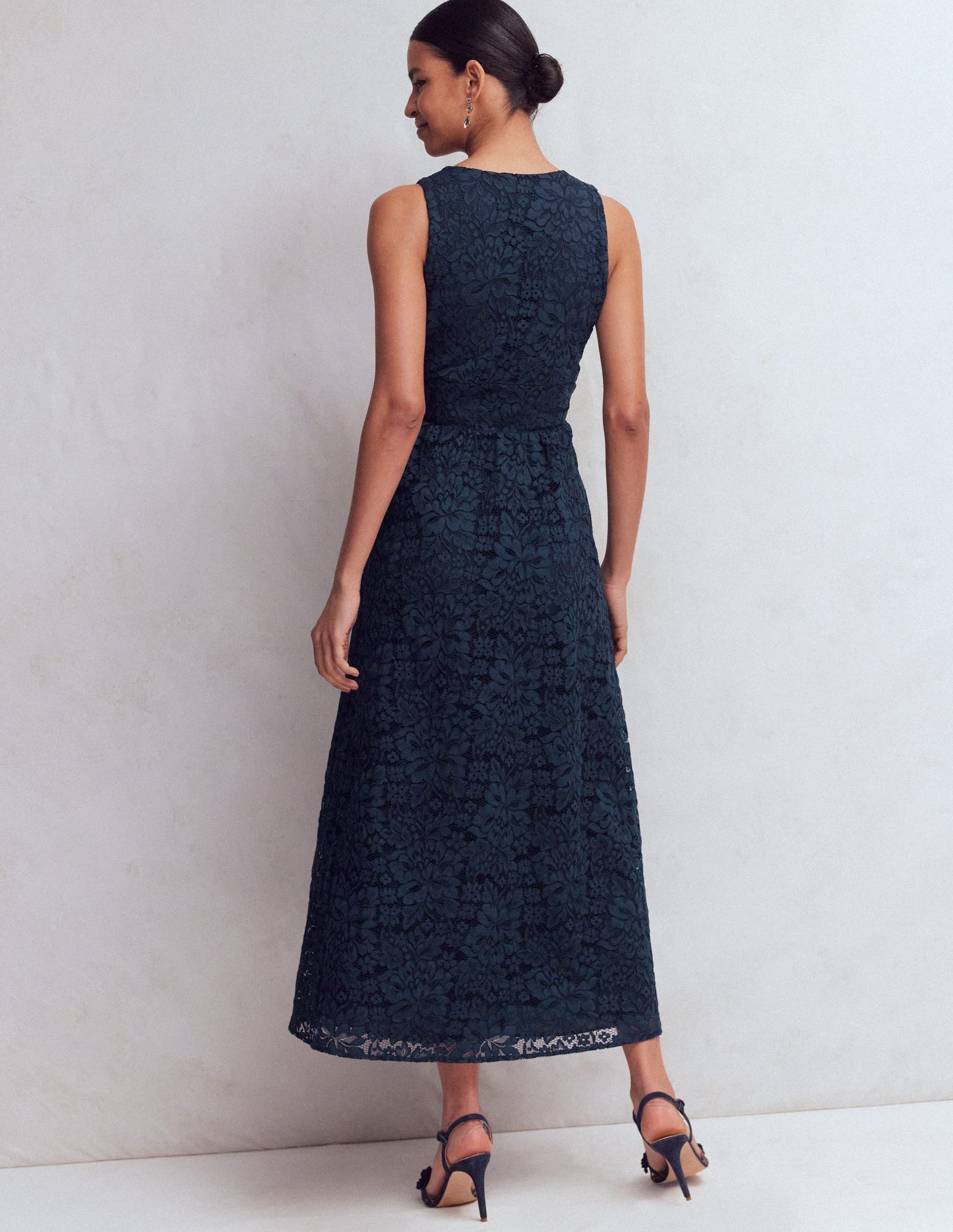 Lace Plunge Neck Panel Dress-Navy