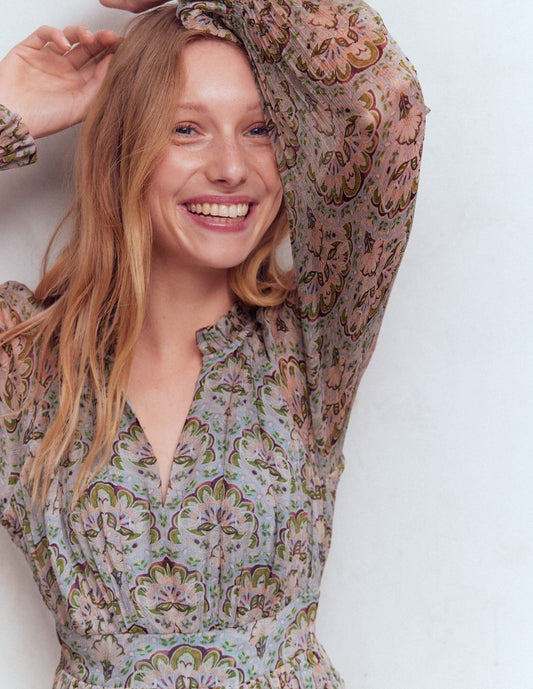 Romantic Ruffle Neck Dress-Multi Paradise Gardens