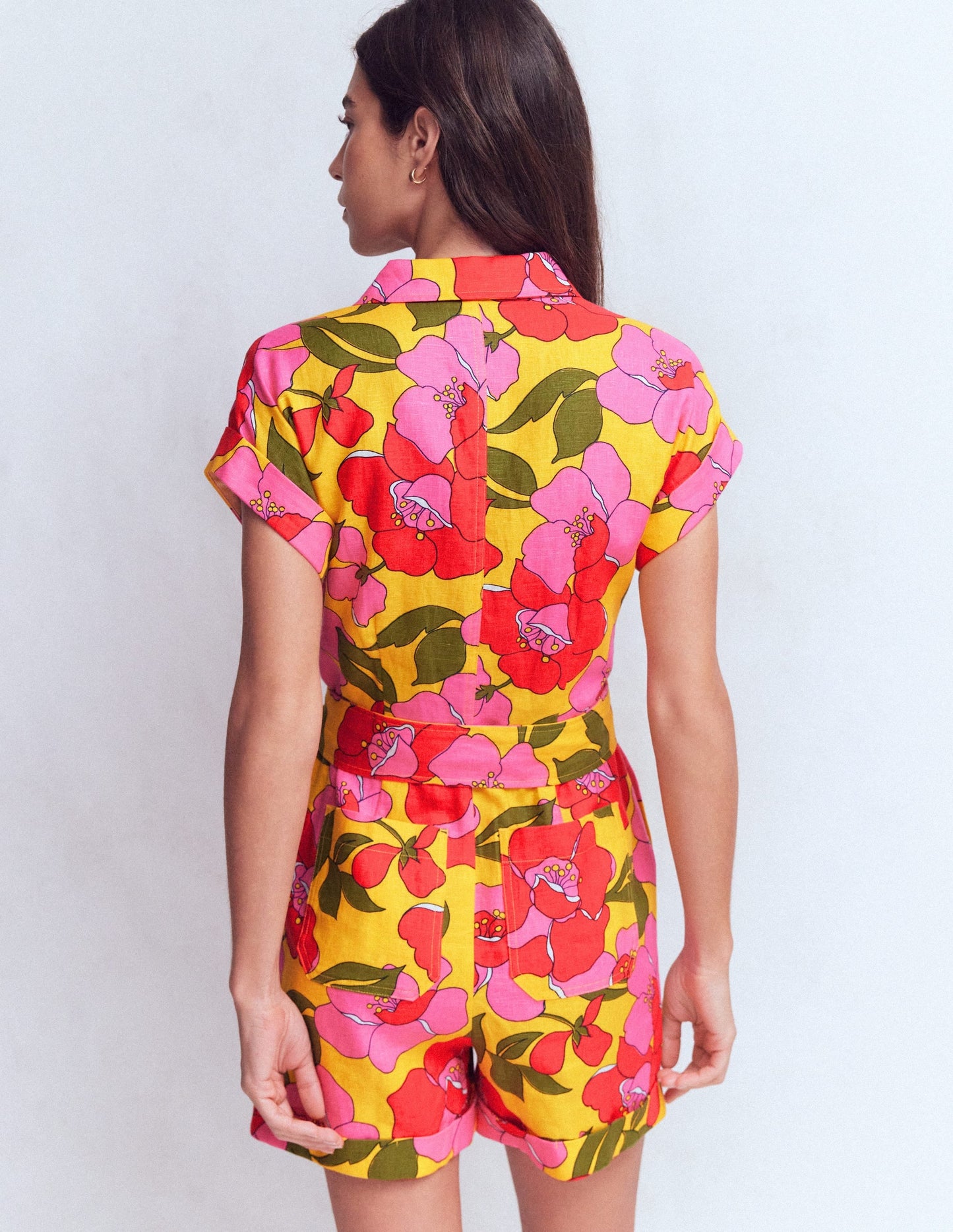Kay Linen Playsuit-Yellow Radiant Bloom