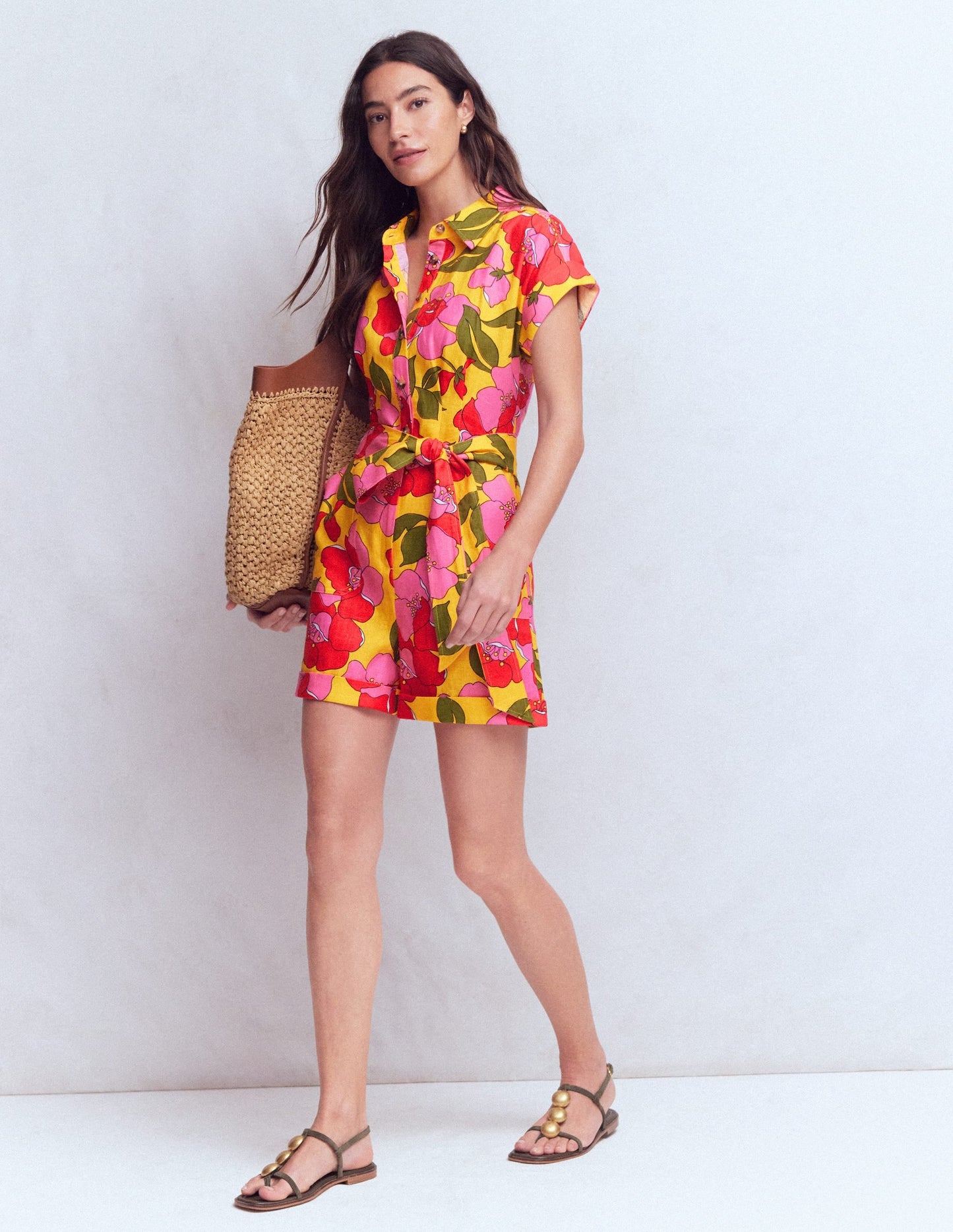 Kay Linen Playsuit-Yellow Radiant Bloom