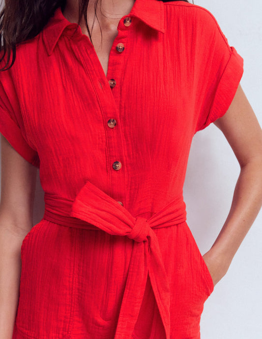 Kay Double Cloth Playsuit-Poppy Red
