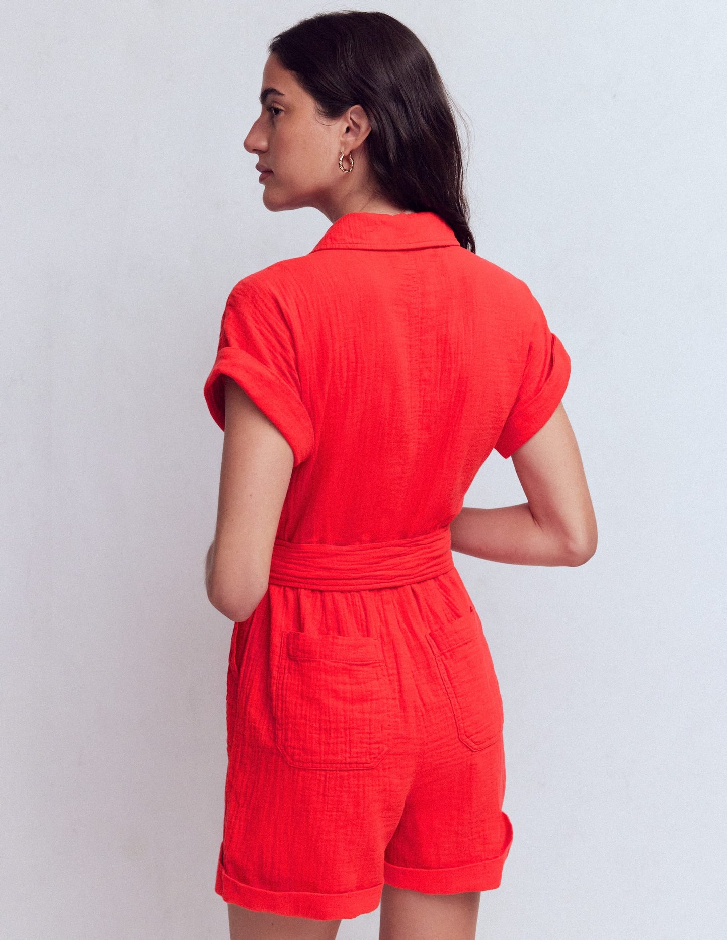 Kay Double Cloth Playsuit-Poppy Red