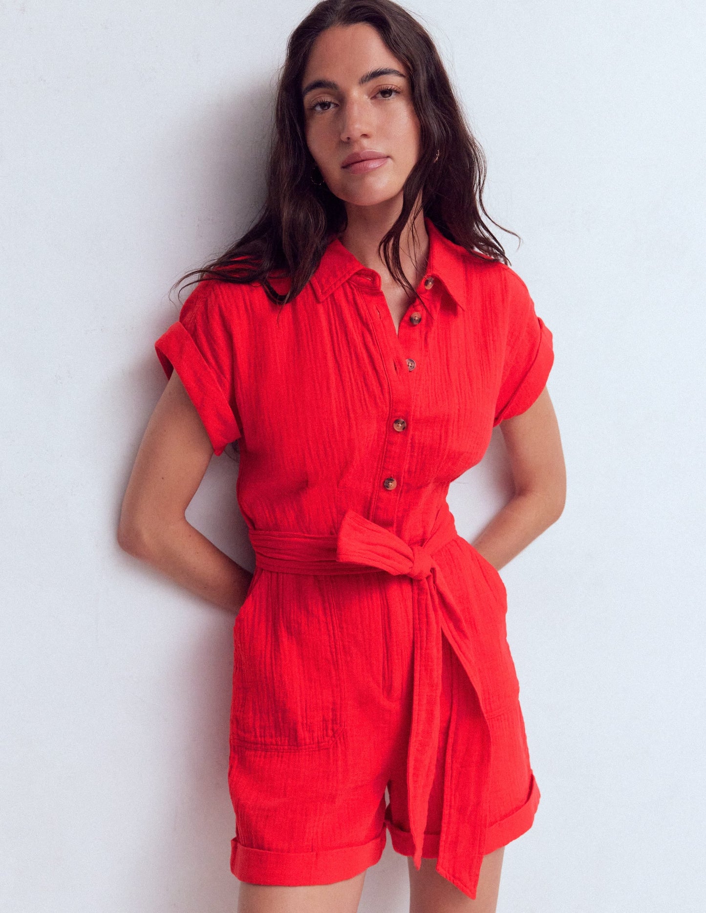 Kay Double Cloth Playsuit-Poppy Red