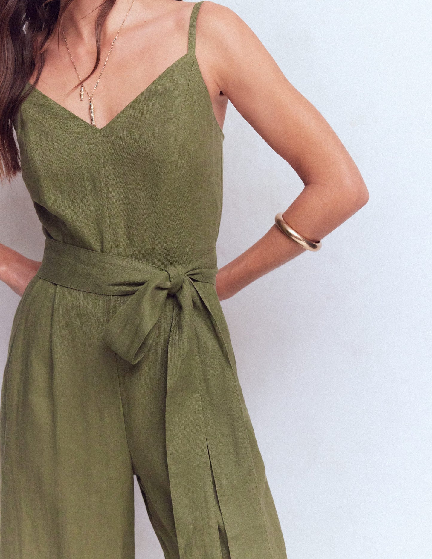 Linen Strappy Jumpsuit-Winter Moss