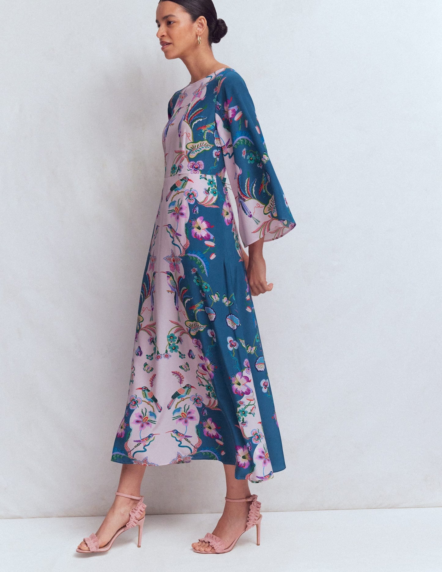 Angel Sleeve Boat Neck Dress-Tourmaline Blue, Orchid Canopy