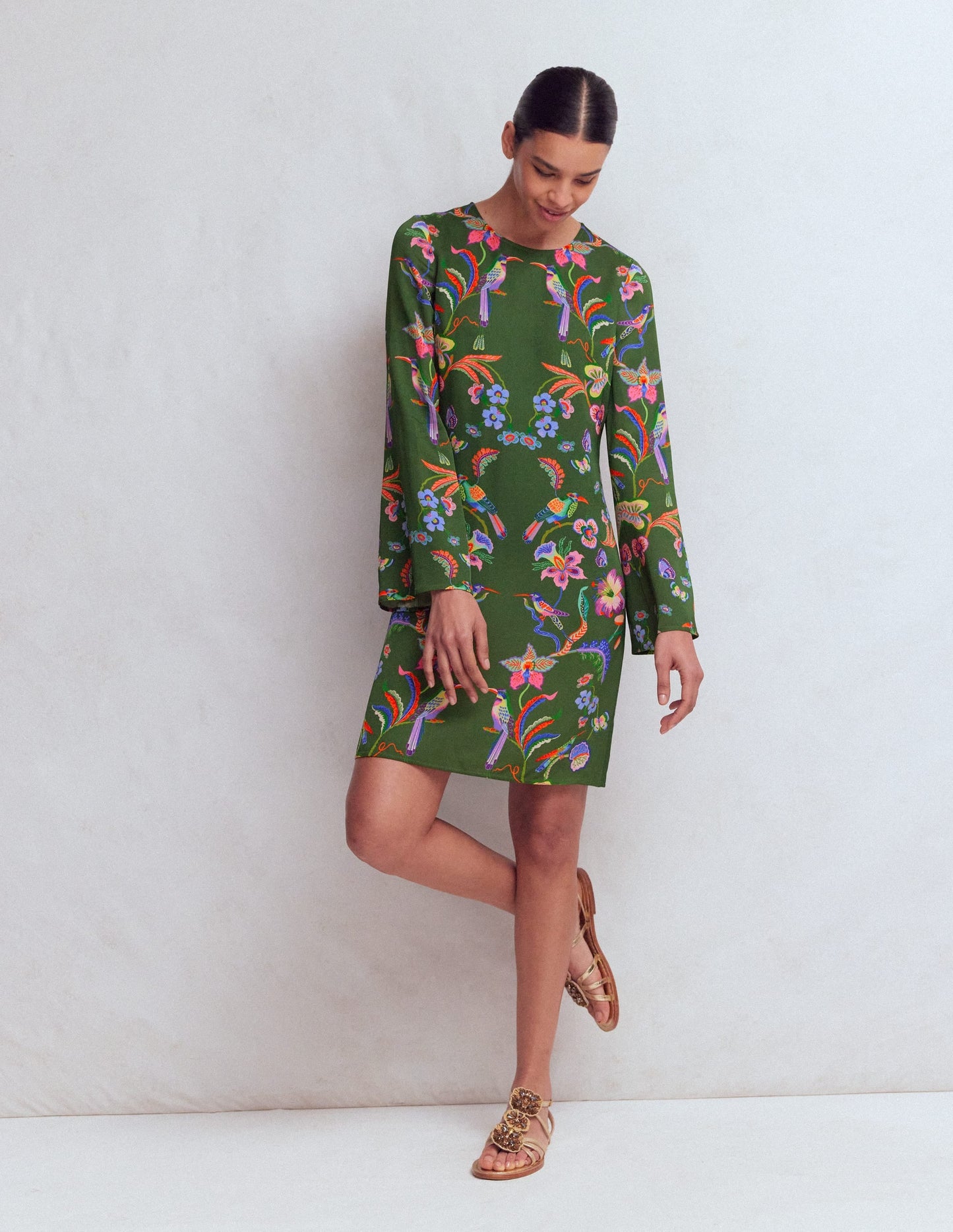 Flared Sleeve Shift Dress-Multi, Orchid Canopy