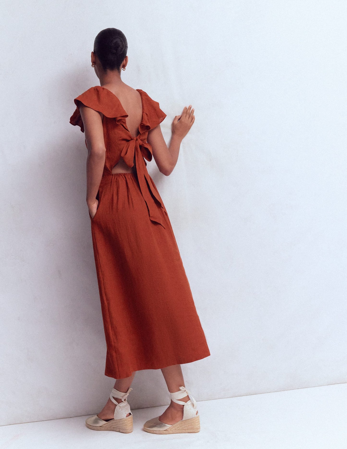 Mega Ruffle Linen Dress-Burnt Henna