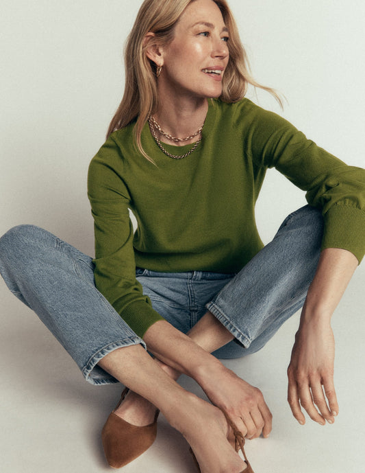 Camilla Cotton Crew Jumper-Forest Green