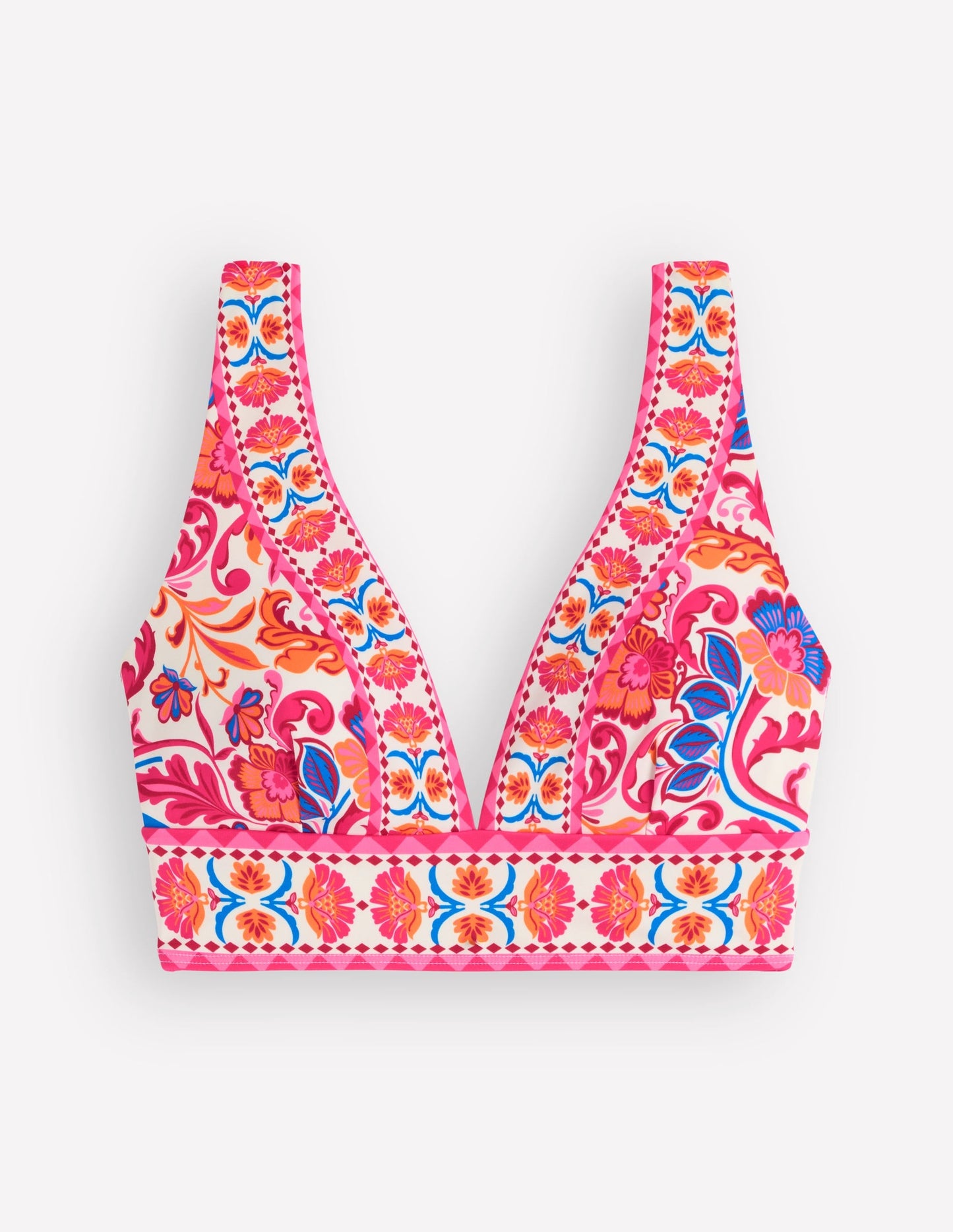 Porto V-neck Bikini Top-Pink Power, Flourishing Meadow