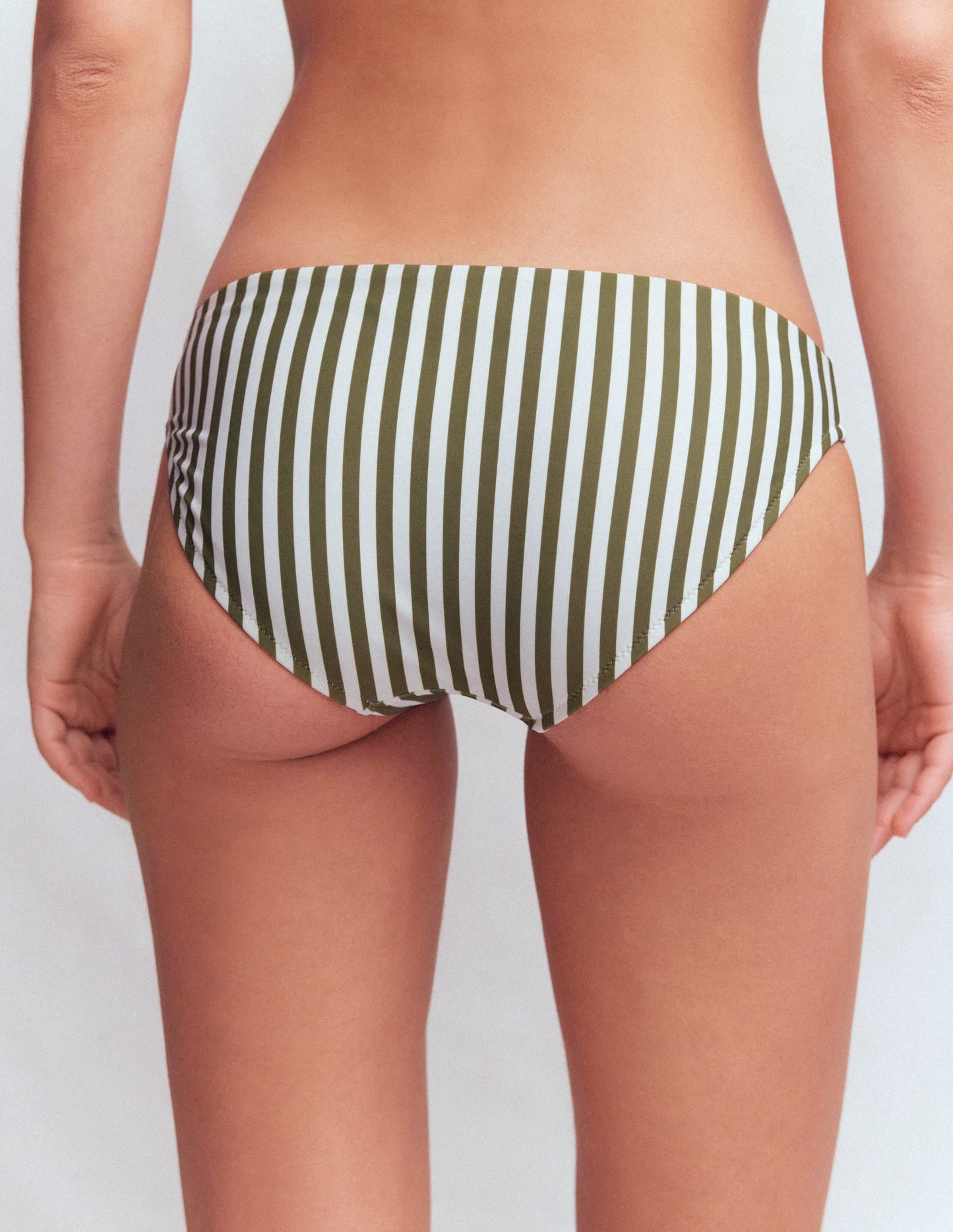 Classic Bikini Bottoms-Olive, Ivory Stripe