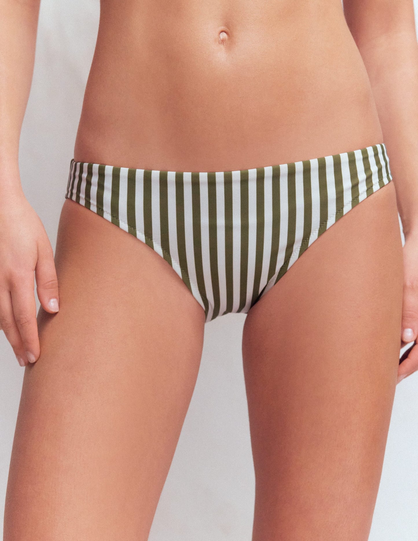 Classic Bikini Bottoms-Olive, Ivory Stripe