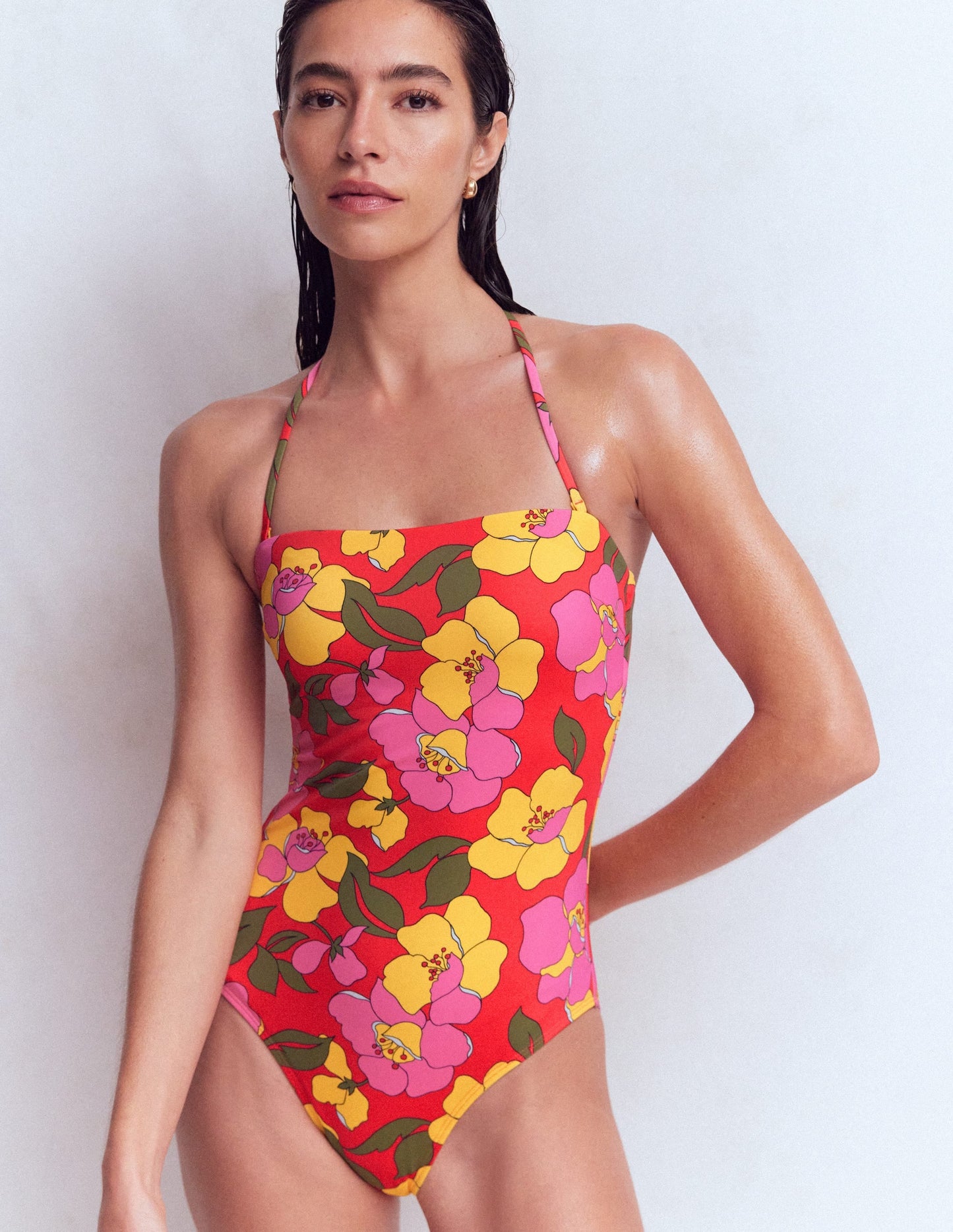 Paros Bandeau Swimsuit-Red, Radiant Bloom