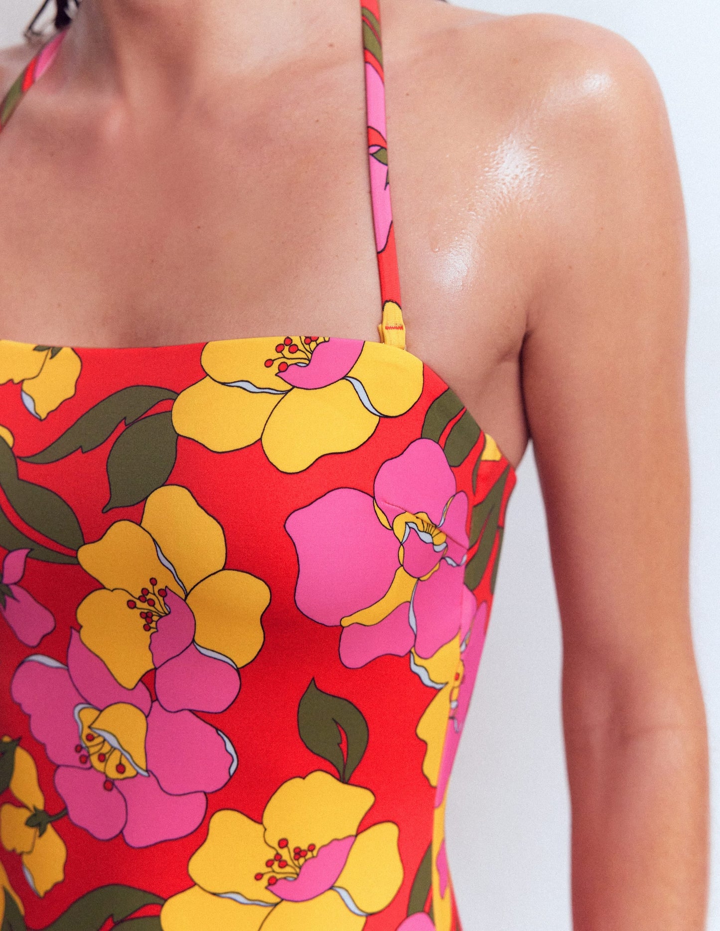 Paros Bandeau Swimsuit-Red, Radiant Bloom