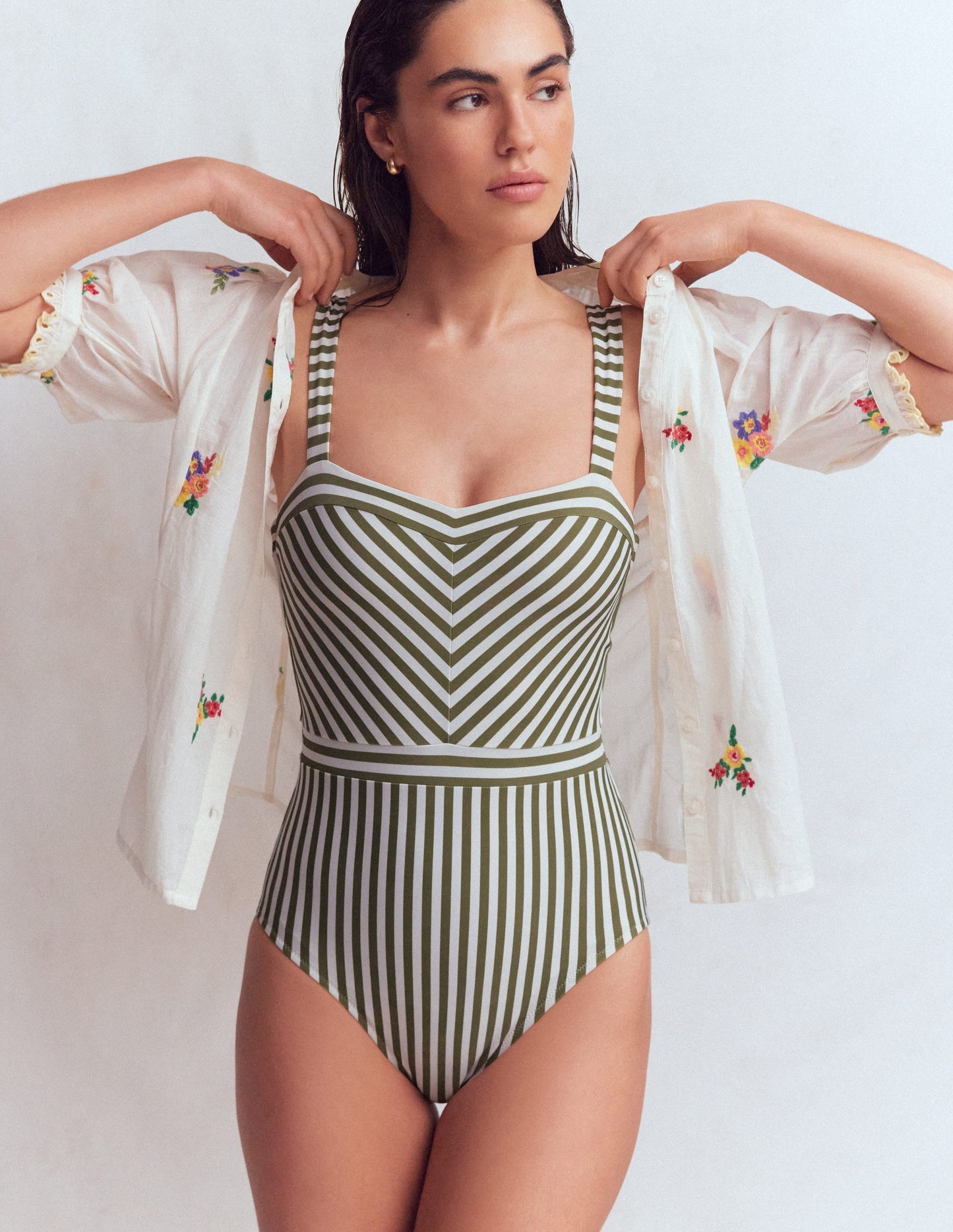 Clean Sweetheart Swimsuit-Olive Ivory Stripe