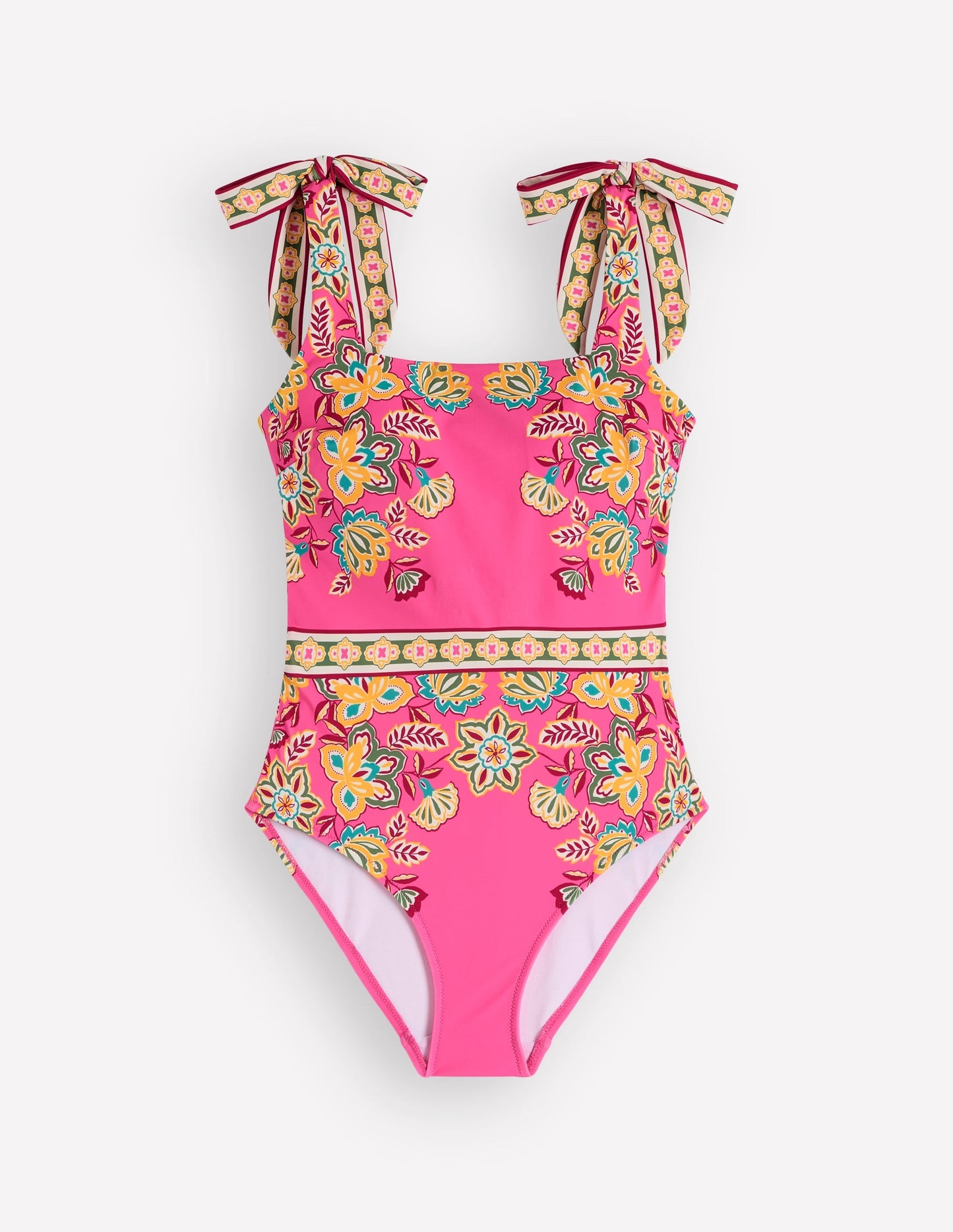 Bow Tie Shoulder Swimsuit-Sangria Sunset, Blossom