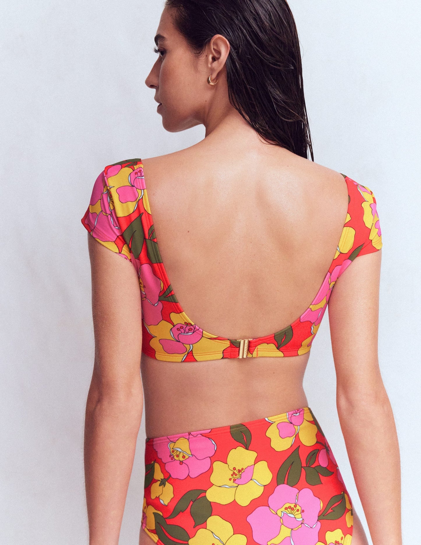 Sweetheart Sleeve Bikini Top-Red, Radiant Bloom