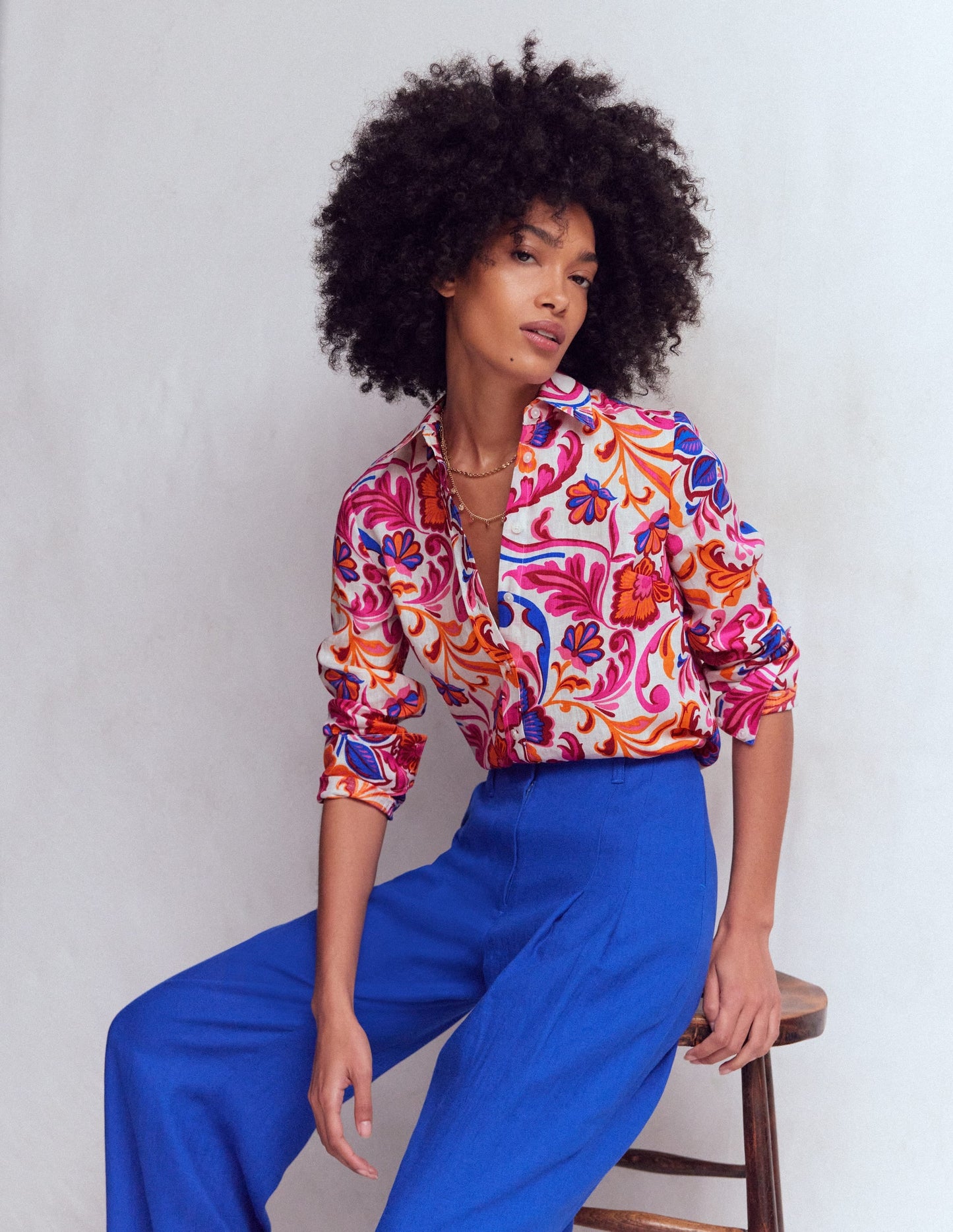 Sienna Linen Shirt-Pink Punch, Flourishing Meadow