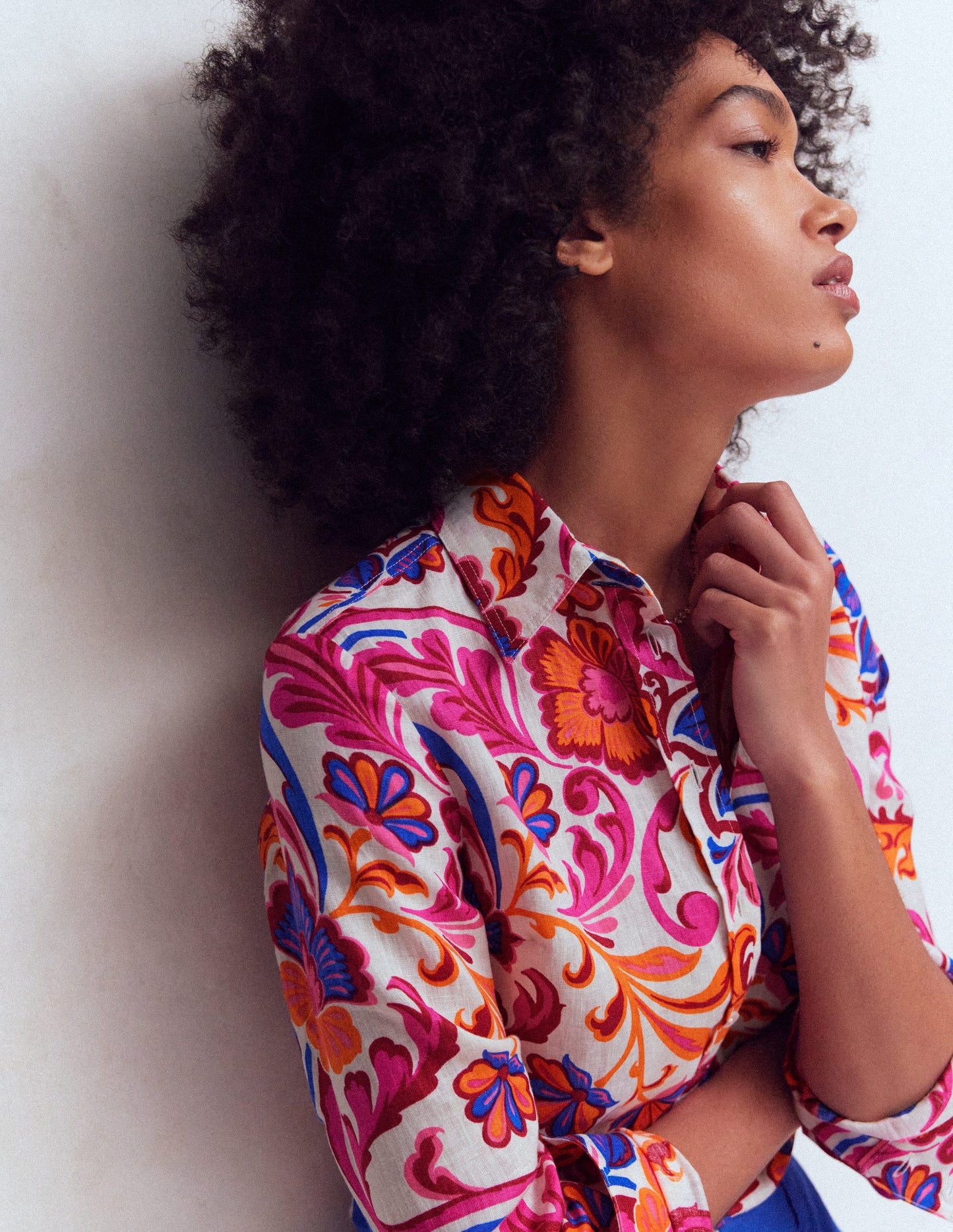 Sienna Linen Shirt-Pink Punch, Flourishing Meadow