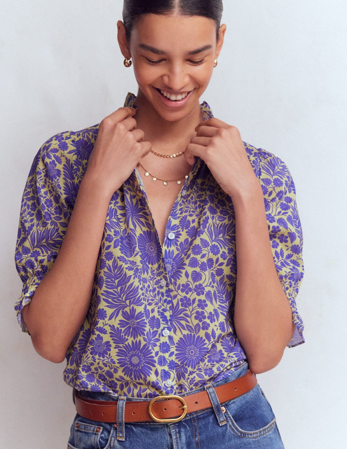 Heather Smocked Sleeve Top-Han Purple, Flowerbed Bloom