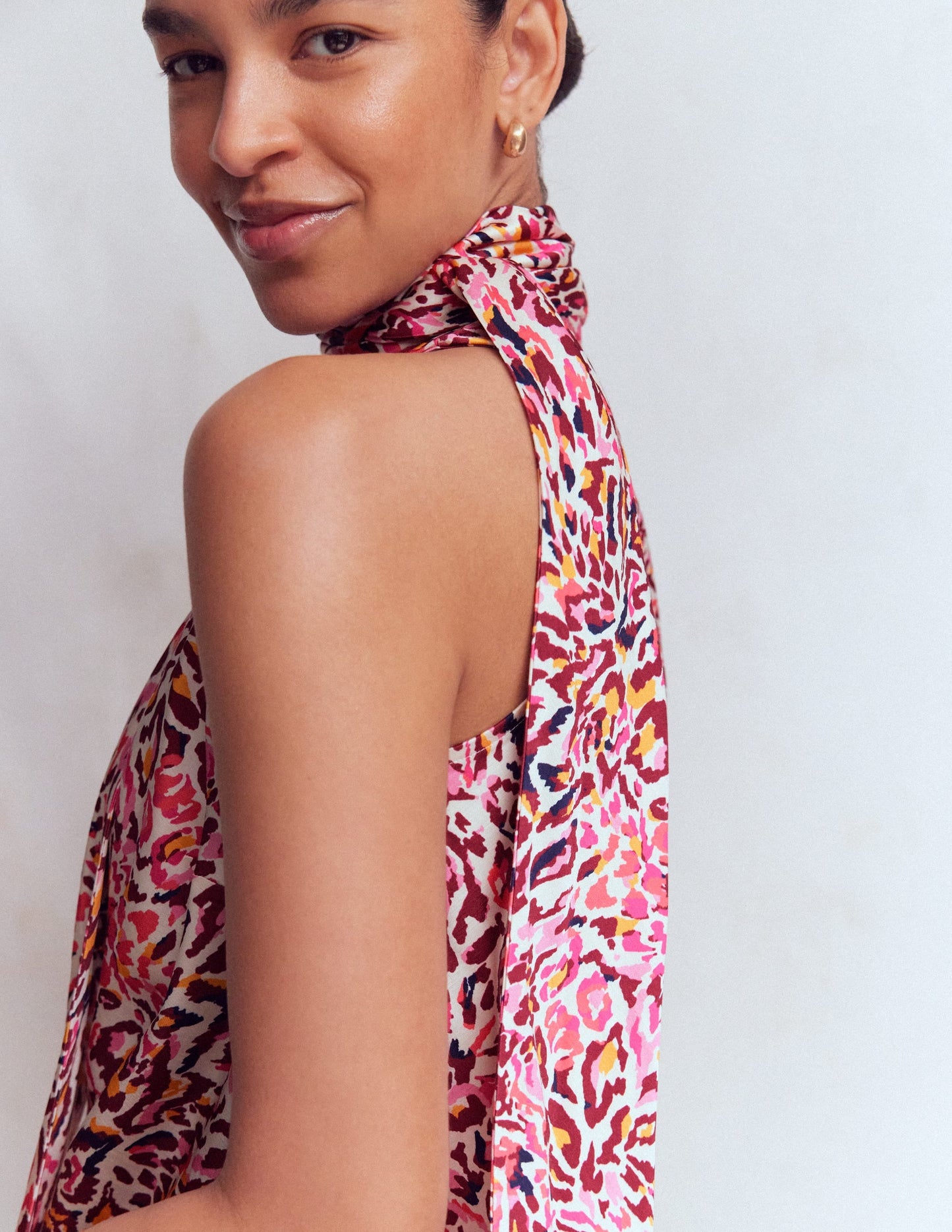 Satin Halterneck Top-Multi, Leopard Flow