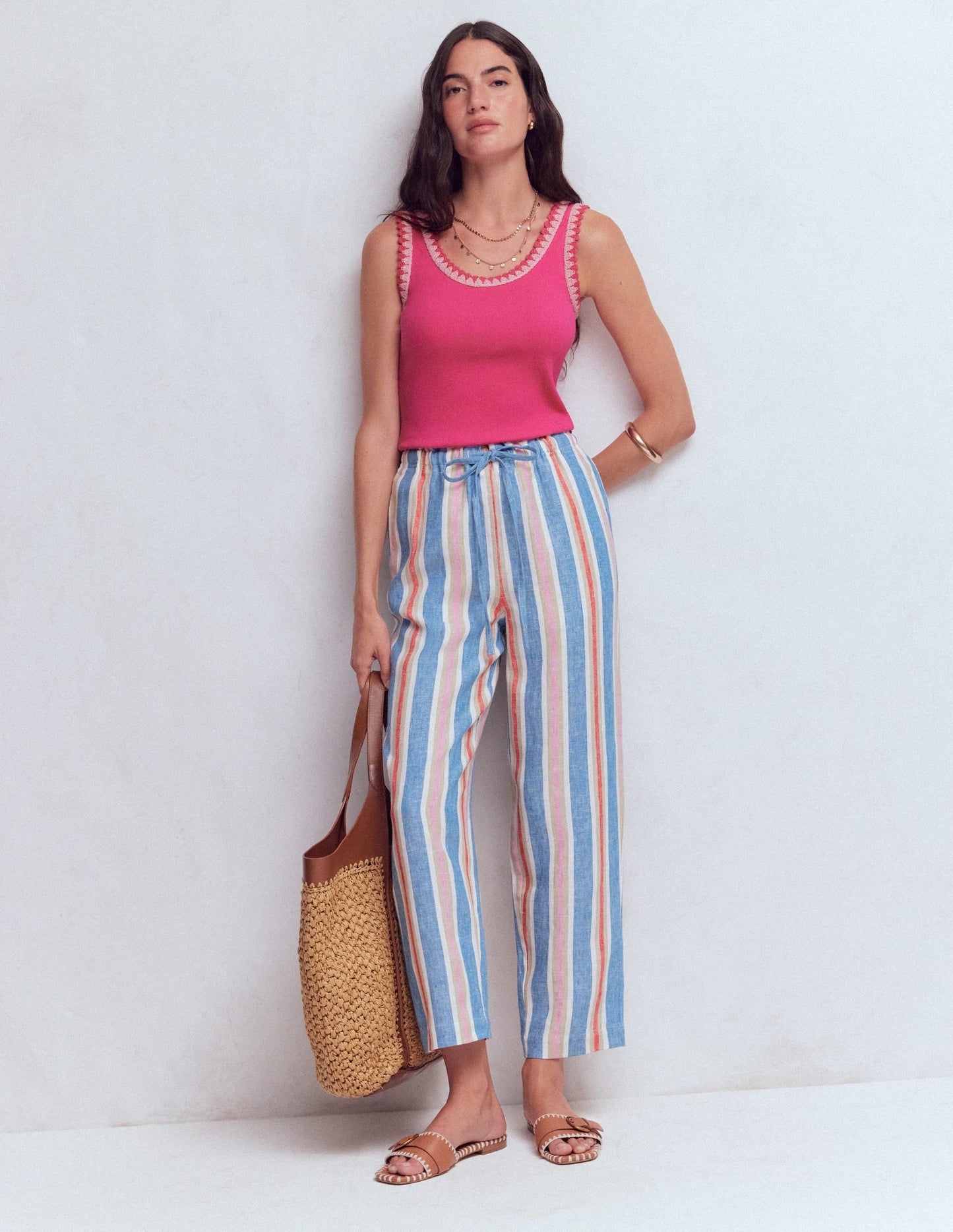 Maddie Trim Detail Vest-Pink Peony