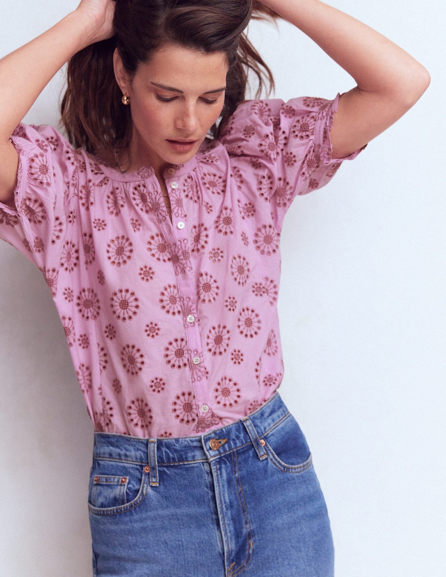 Camille Embroidered Cotton Top-Soft Lavender