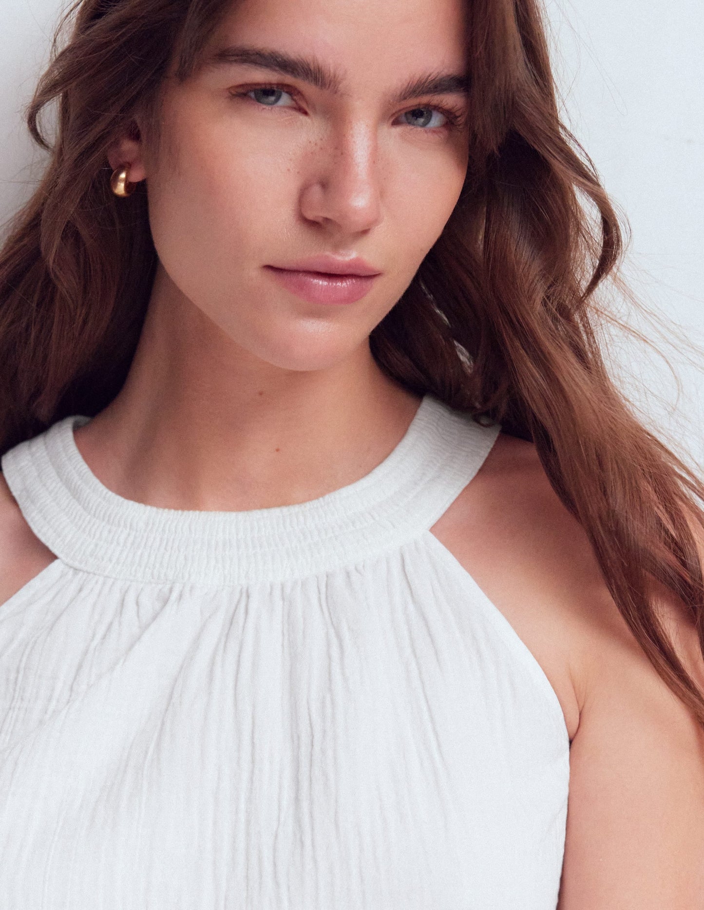 Halter-neck Double Cloth Top-White