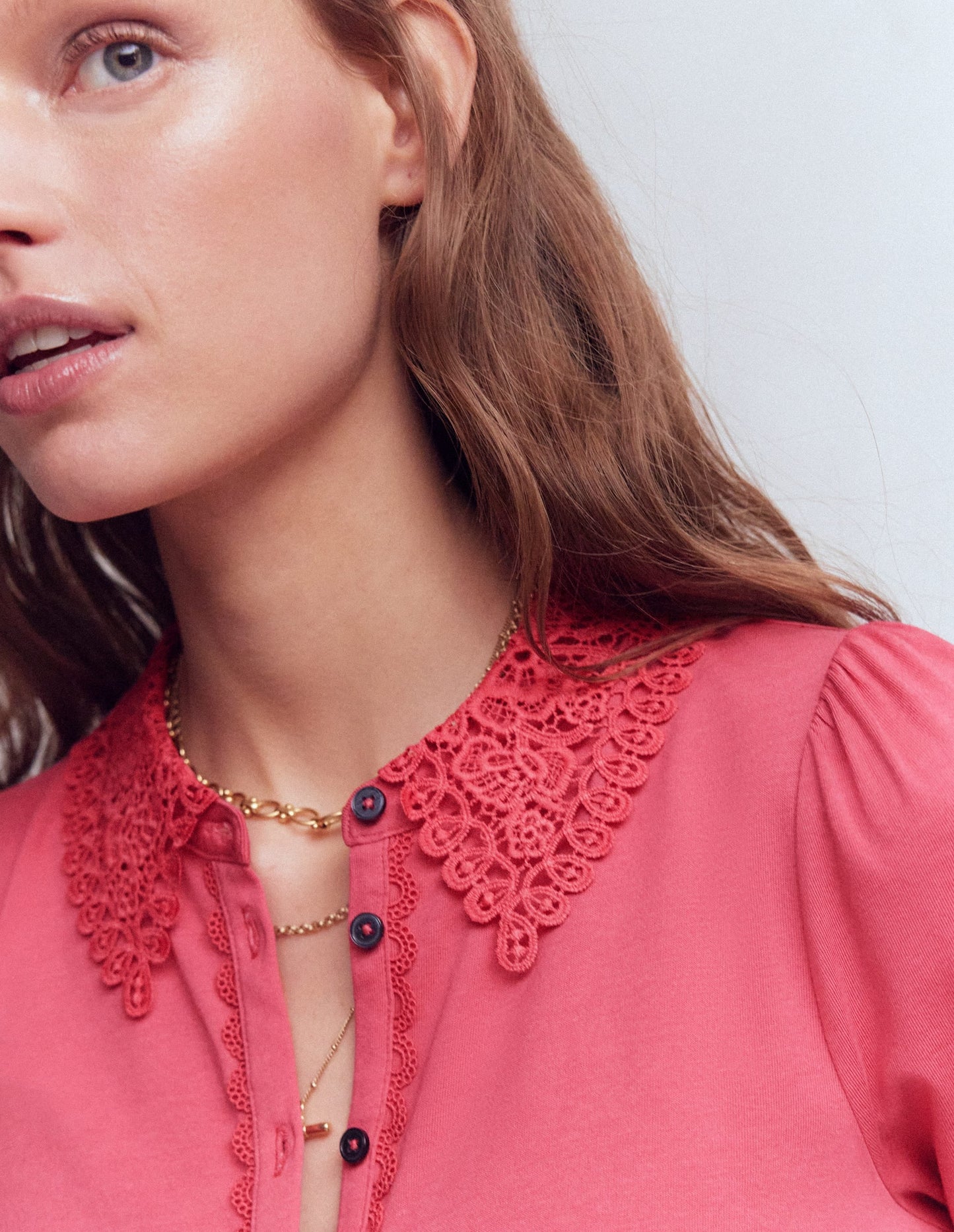 Nessa Broderie Collar Blouse-Cherry Blush