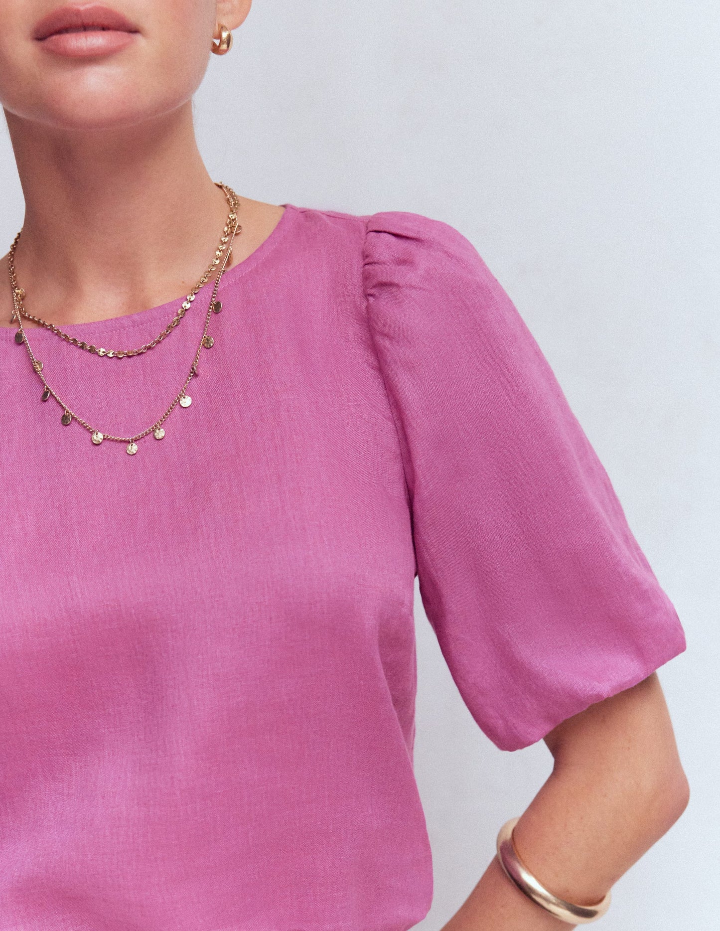 Linen Puff Sleeve Top-Clover Purple