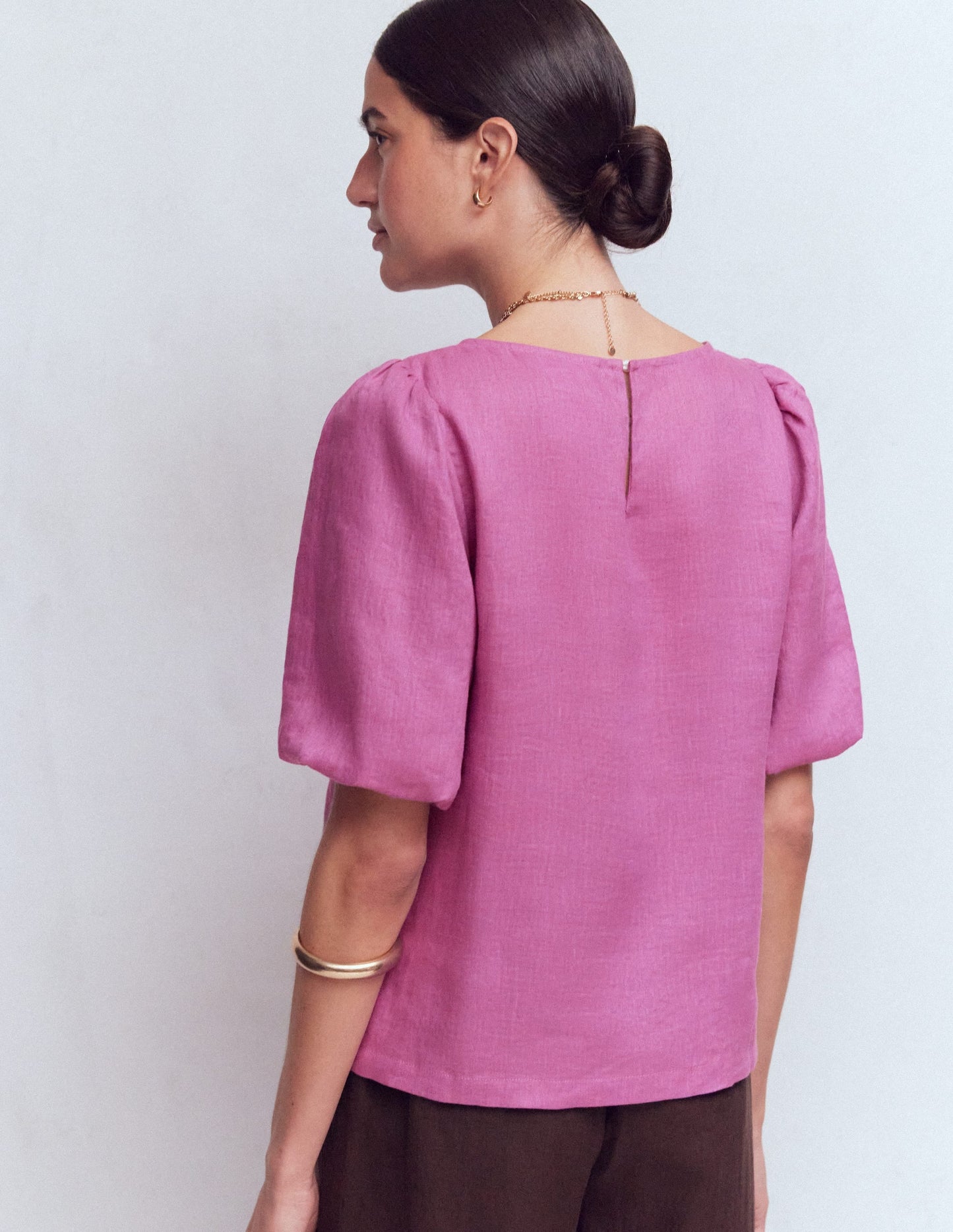 Linen Puff Sleeve Top-Clover Purple