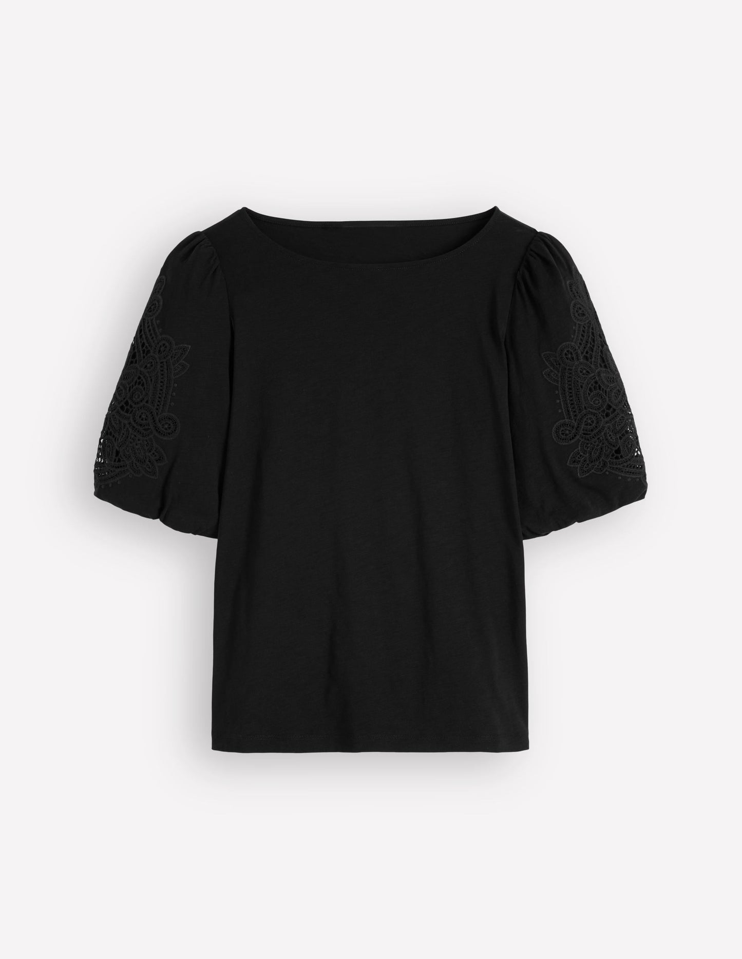 Cutwork Detail Jersey Top-Black