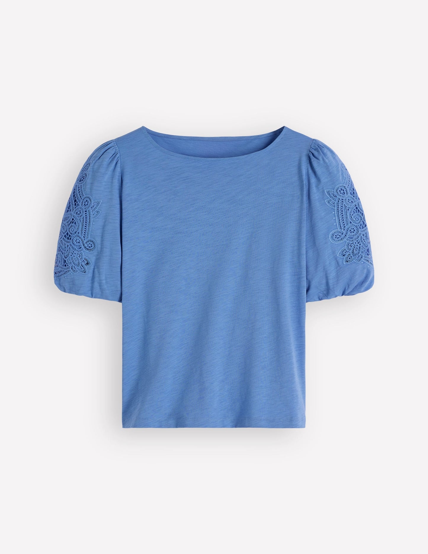 Cutwork Detail Jersey Top-Forget Me Not Blue