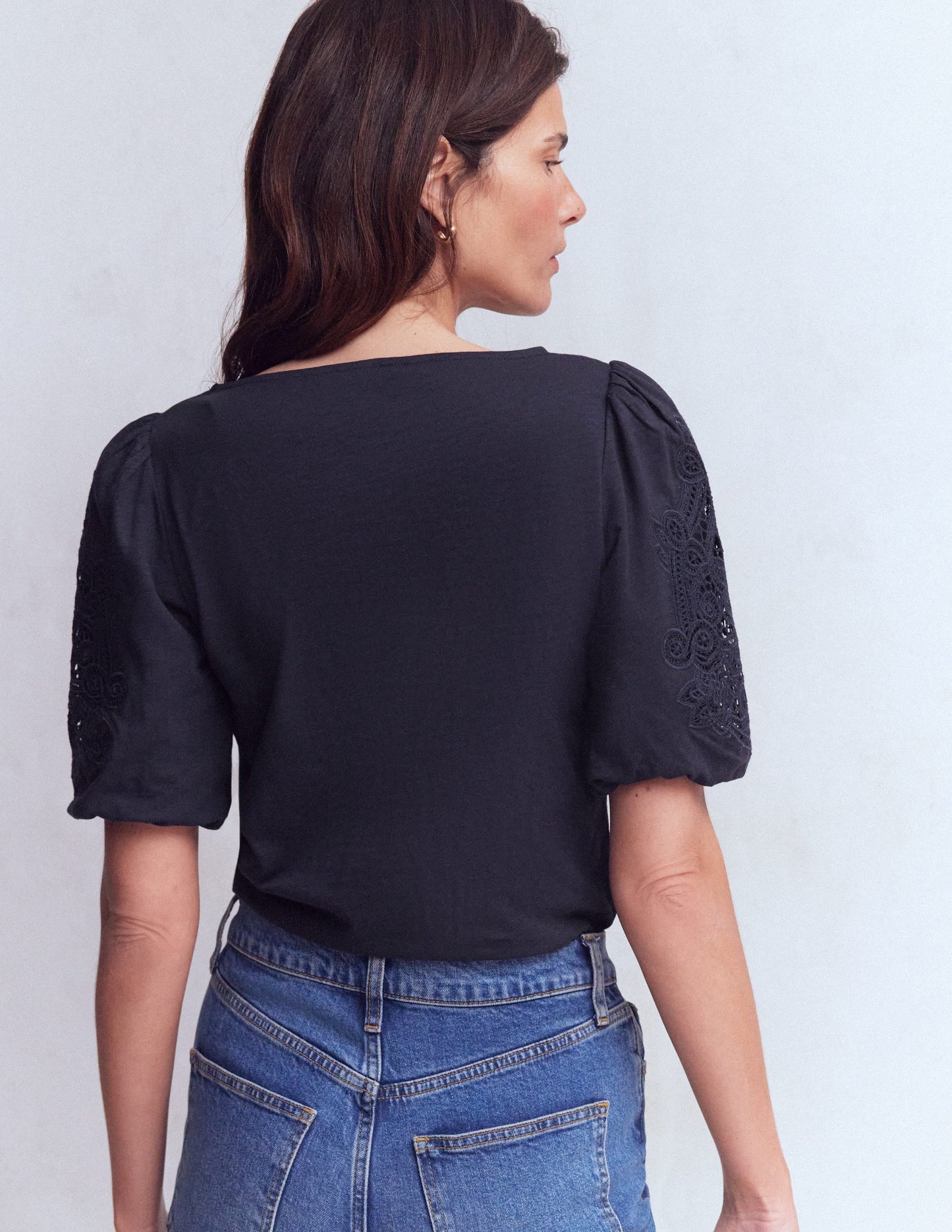 Cutwork Detail Jersey Top-Navy