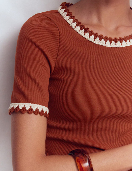 Maddie Trim Detail T-Shirt-Burnt Orange