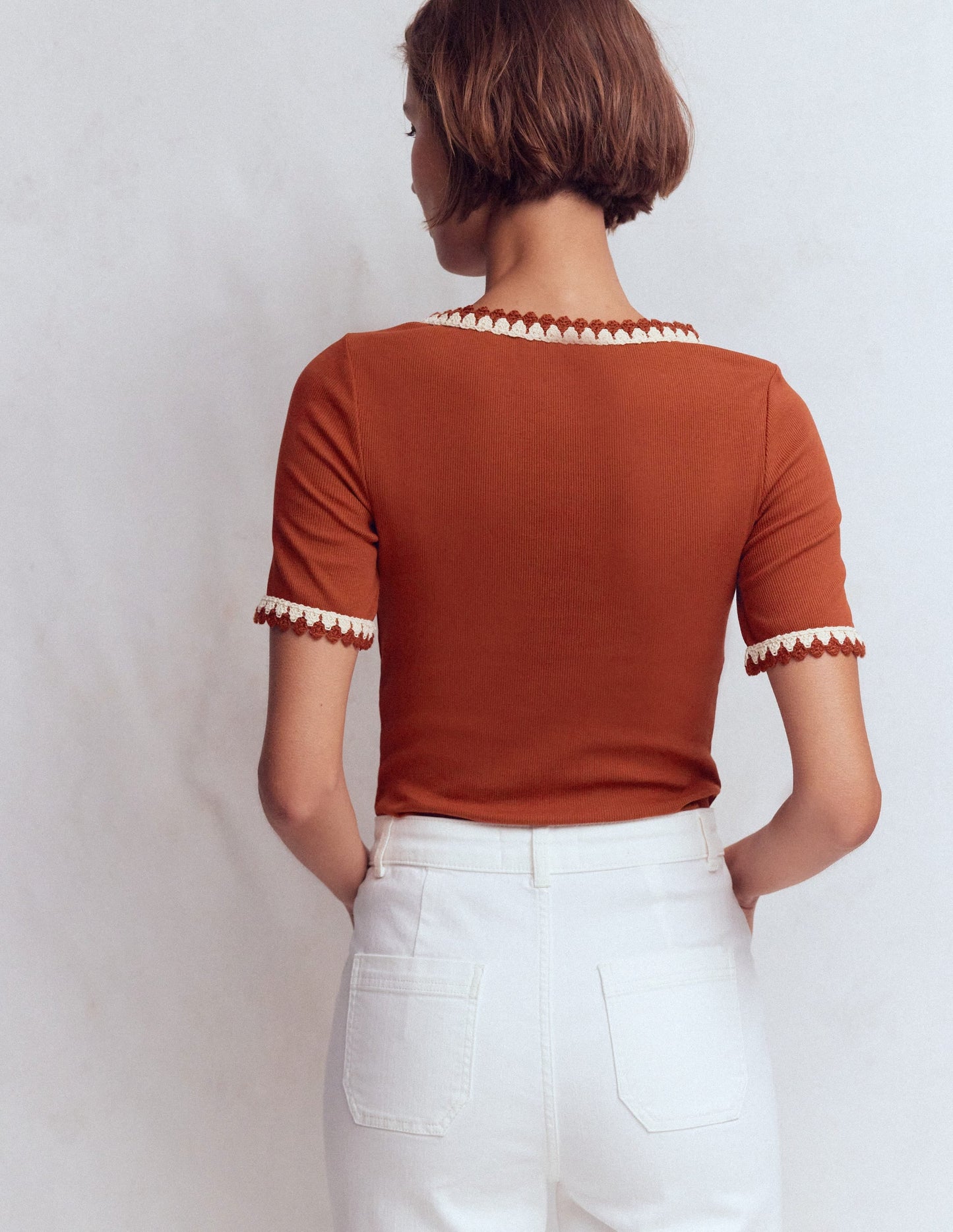 Maddie Trim Detail T-Shirt-Burnt Orange