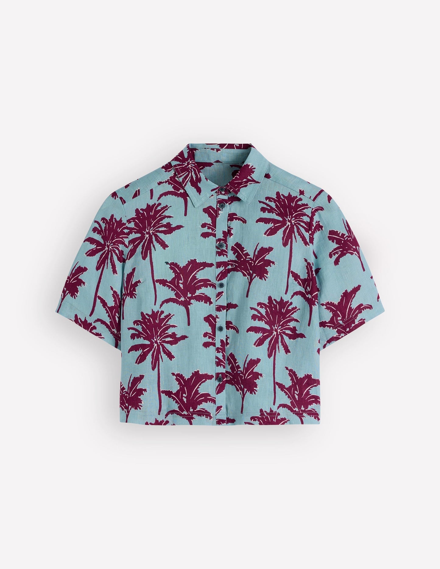 Short Sleeve Linen Shirt-Seamist Blue, Palm Paradise