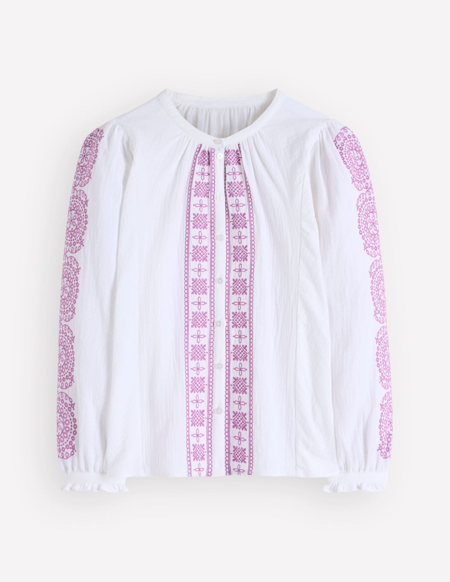 Camille Double Cloth Top-White Embroidery