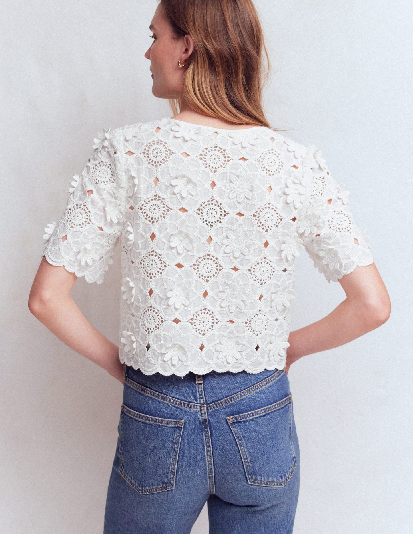 Tie Front Lace Top-White
