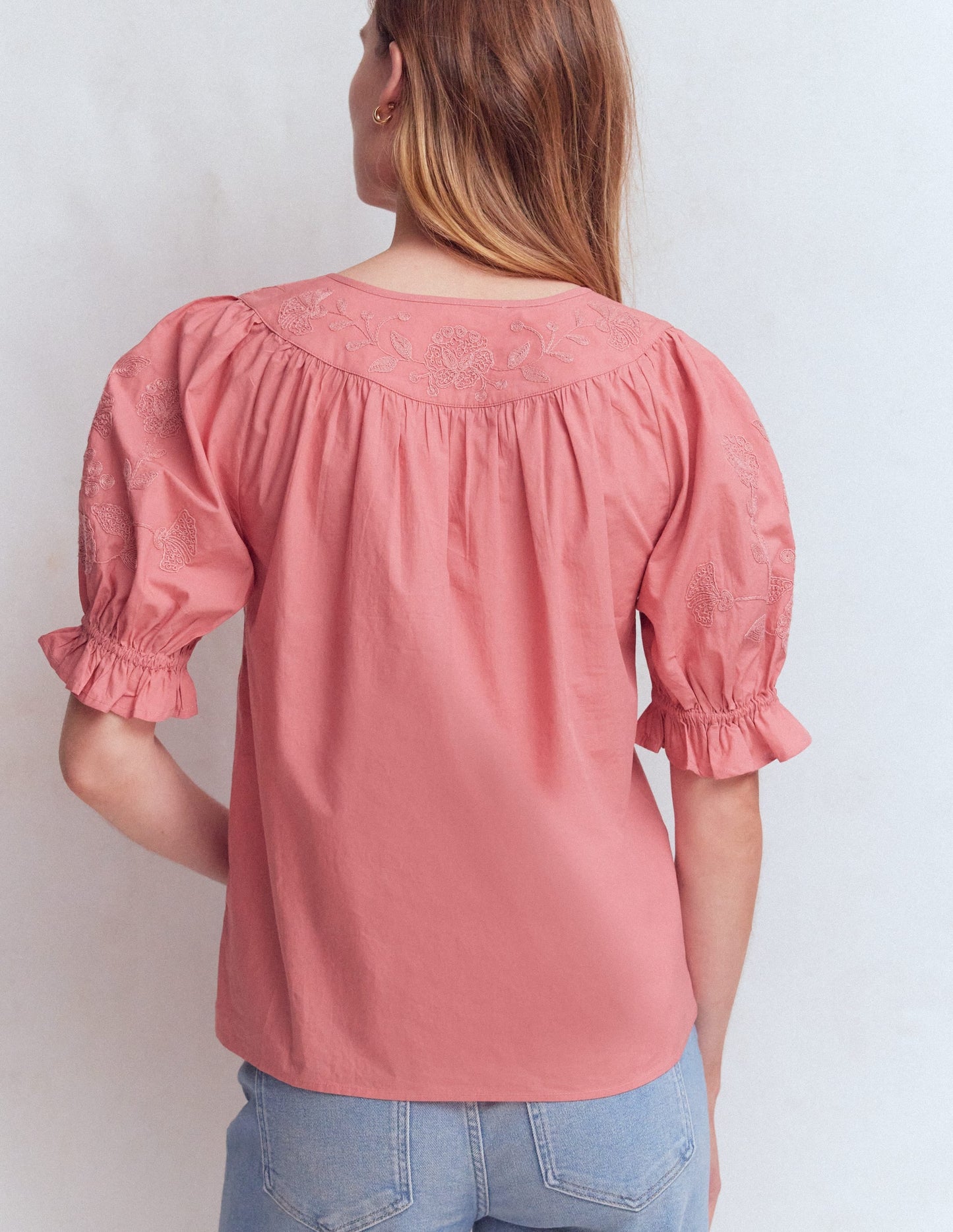 Cotton Embroidered Yoke Top-Vintage Rose Embroidered