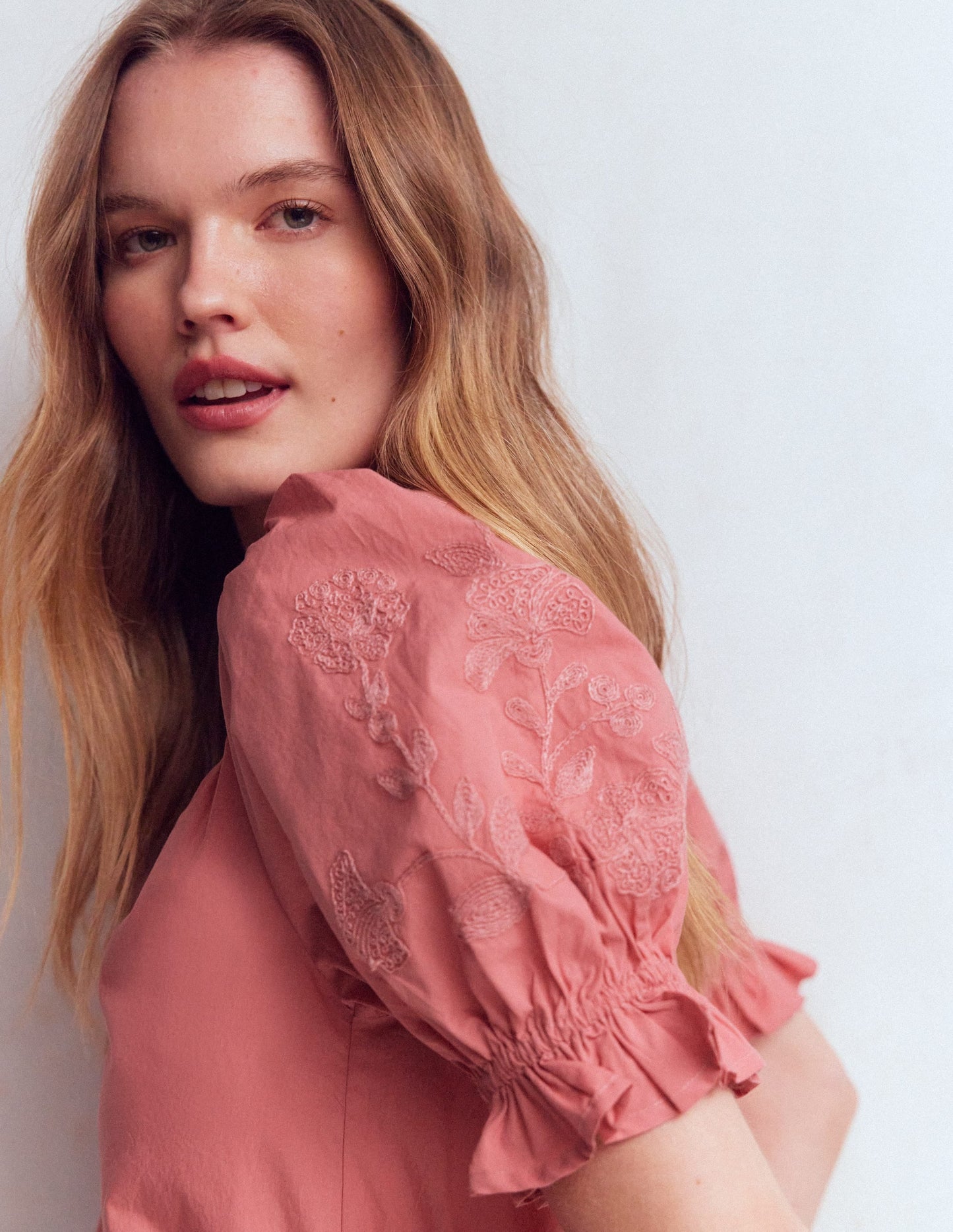 Cotton Embroidered Yoke Top-Vintage Rose Embroidered