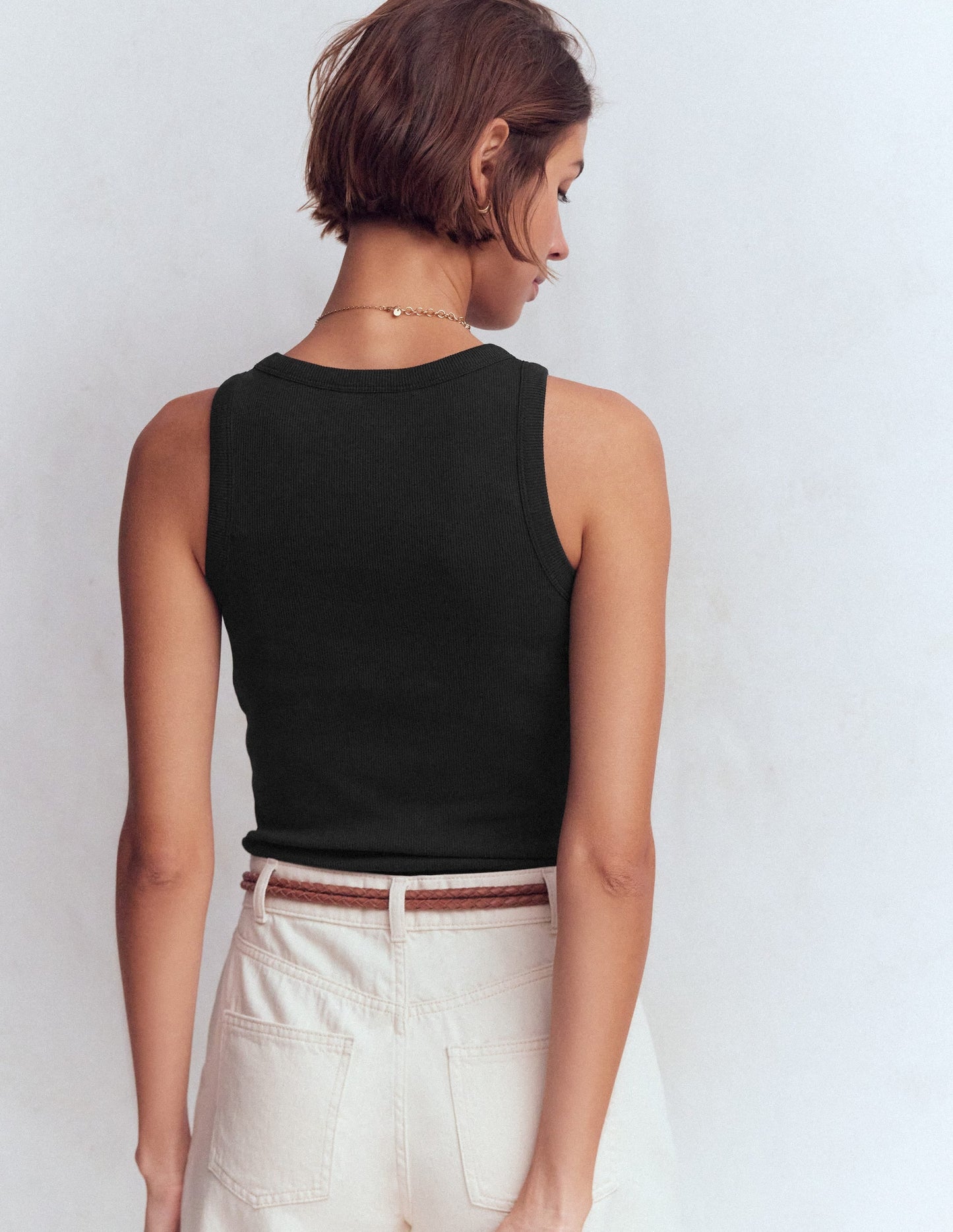 Ribbed Cotton Vest-Black