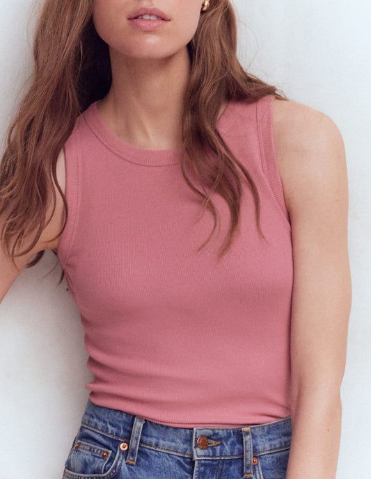 Ribbed Cotton Vest-Heather Rose